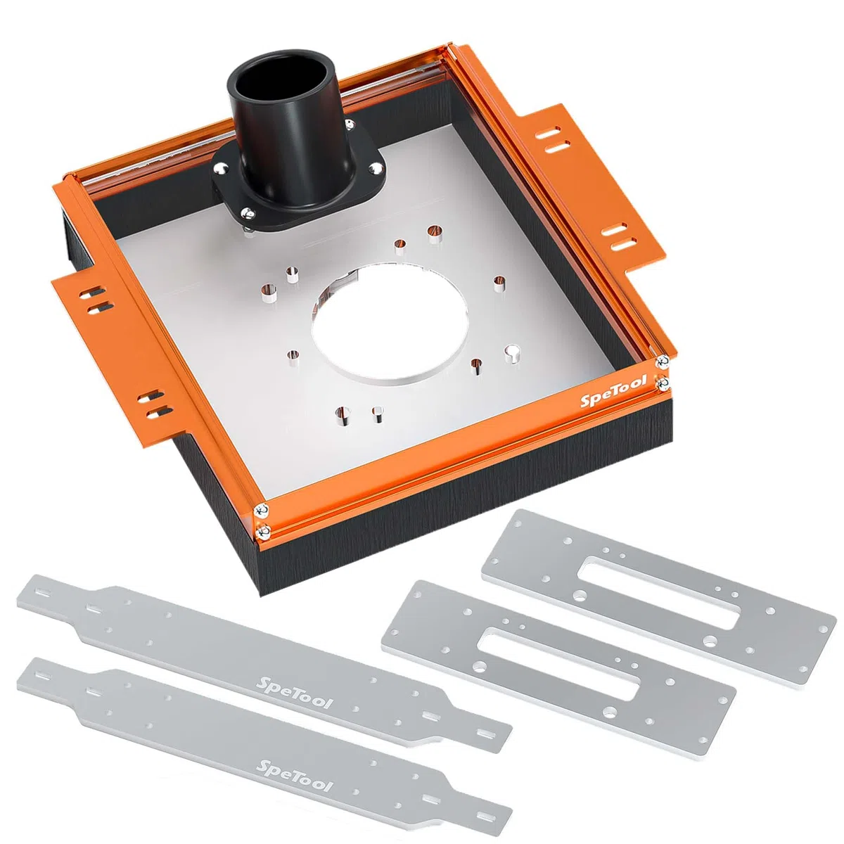 SpeTool Sistema di aspirazione della polvere per slitta lineare con piastra adattatore scorrevole per guide SBR20UU e SCS20UU. Connettore antipolvere da 2,5 pollici. Piastra acrilica preforata per la