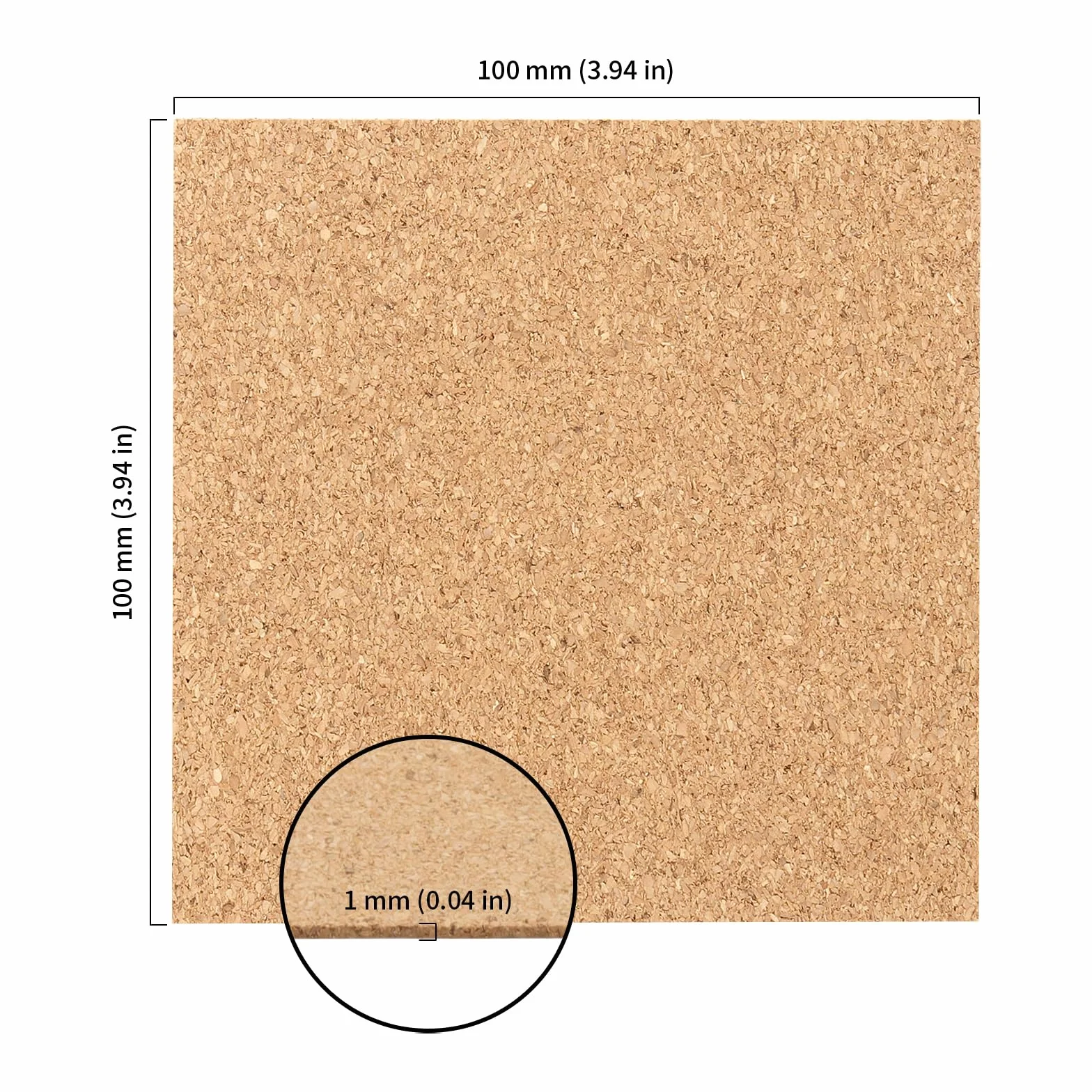 Sottobicchieri in Sughero Autoadesivi 10x10 cm 1 mm, Zestaw 200 sztuk do Dekoracji