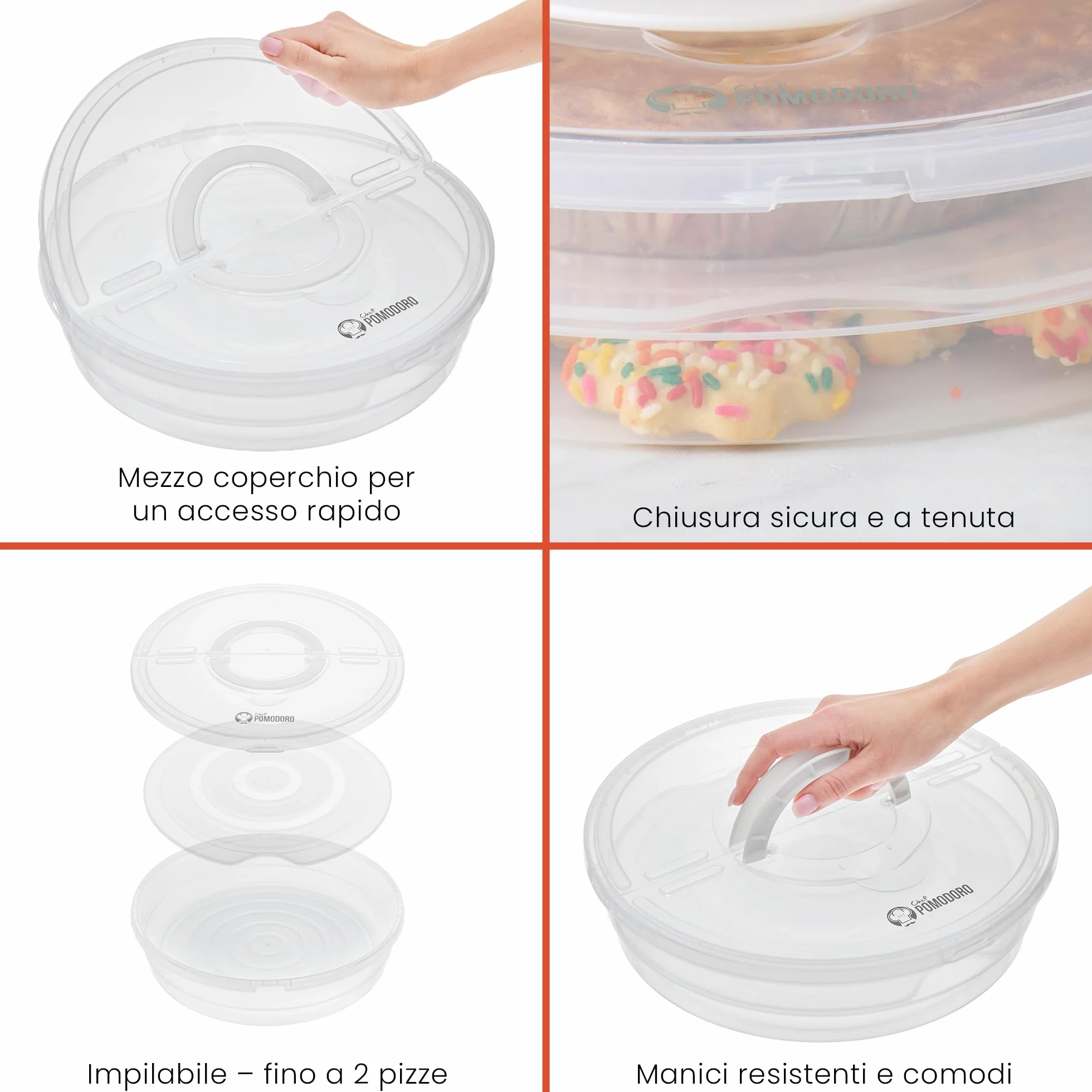 Chef Pomodoro Set Contenitori Pizza 30,5 cm 2-Pack Porta Torta con Coperchio