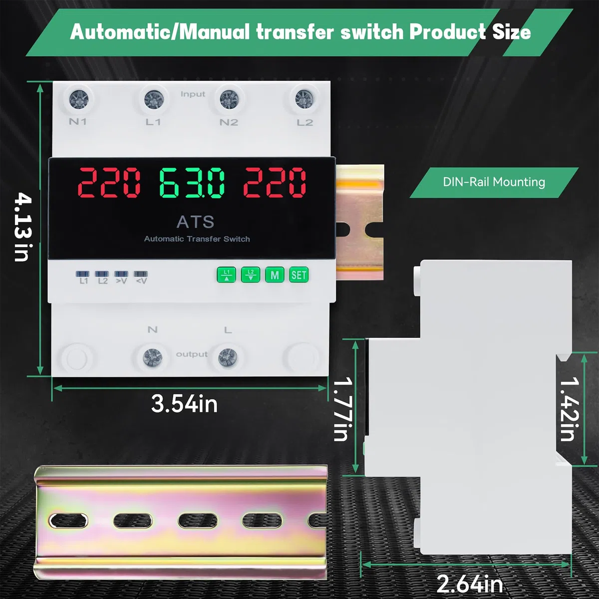 Interruttore di Trasferimento Automatico e Manuale 63A 220V Con Display Digitale, Valore Regolabile, Doppio Selettore di Alimentazione ATS per Generatori di Emergenza, Installazione guida DIN