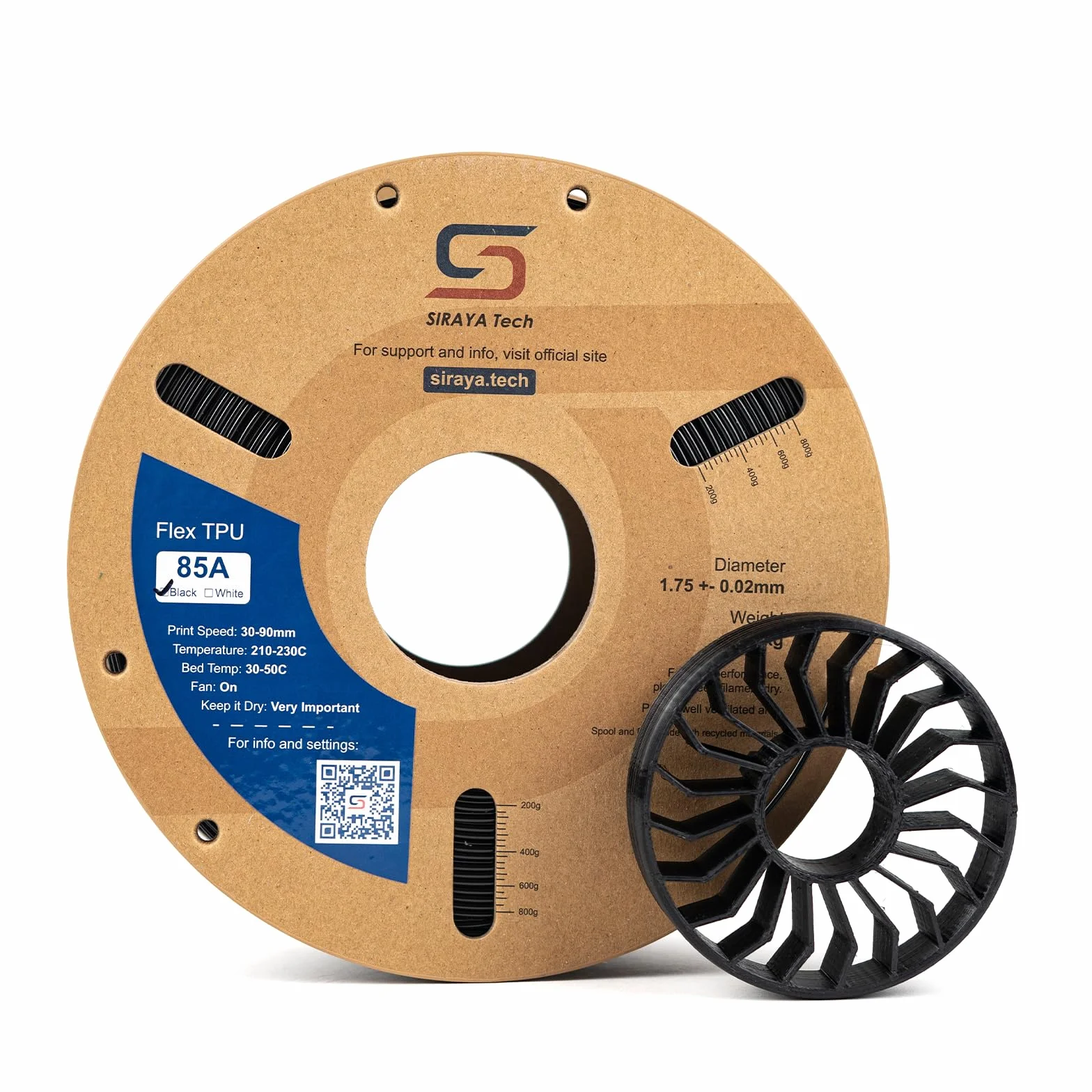 Siraya Tech Flex TPU Filamento - 85A Shore, ISO 10993, Alta Flessibilità e Resistenza, Alto Flusso e Velocità, Sacchetto in Alluminio Resistente all'Umidità - per Calzature e Protezioni (Nero, 1kg)