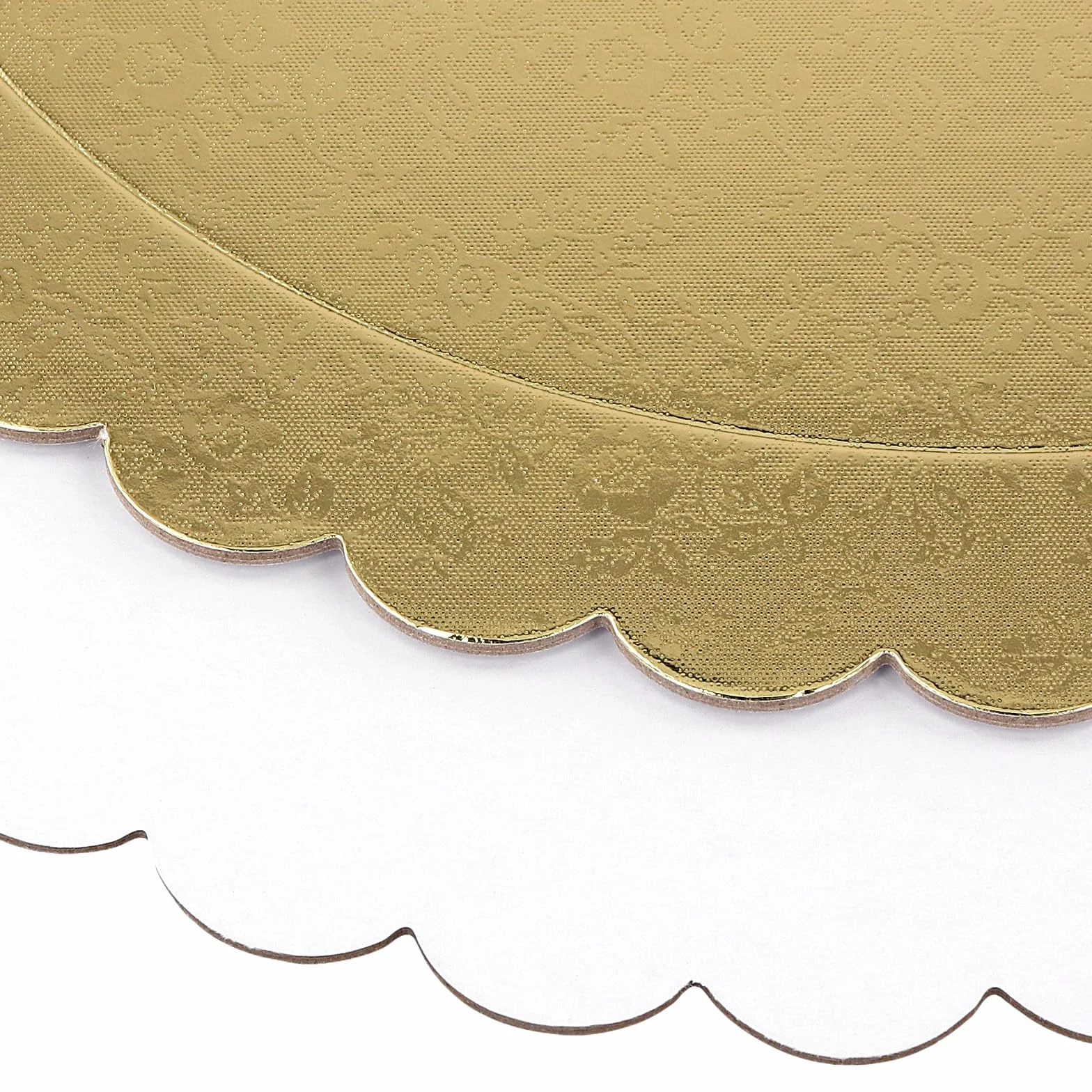 MUKSEUT Vassoi rotondi per torte 30 cm confezione da 25, base rotonda ondulata 2 mm, oro
