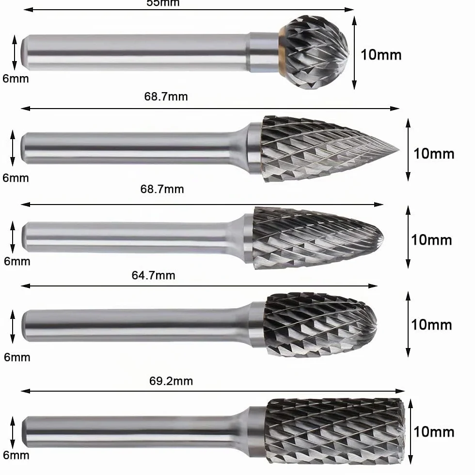 ASNOMY 5Pz Frese Rotanti in Metallo, Carburo Tungsteno 6x10mm per Lavorazione del Legno