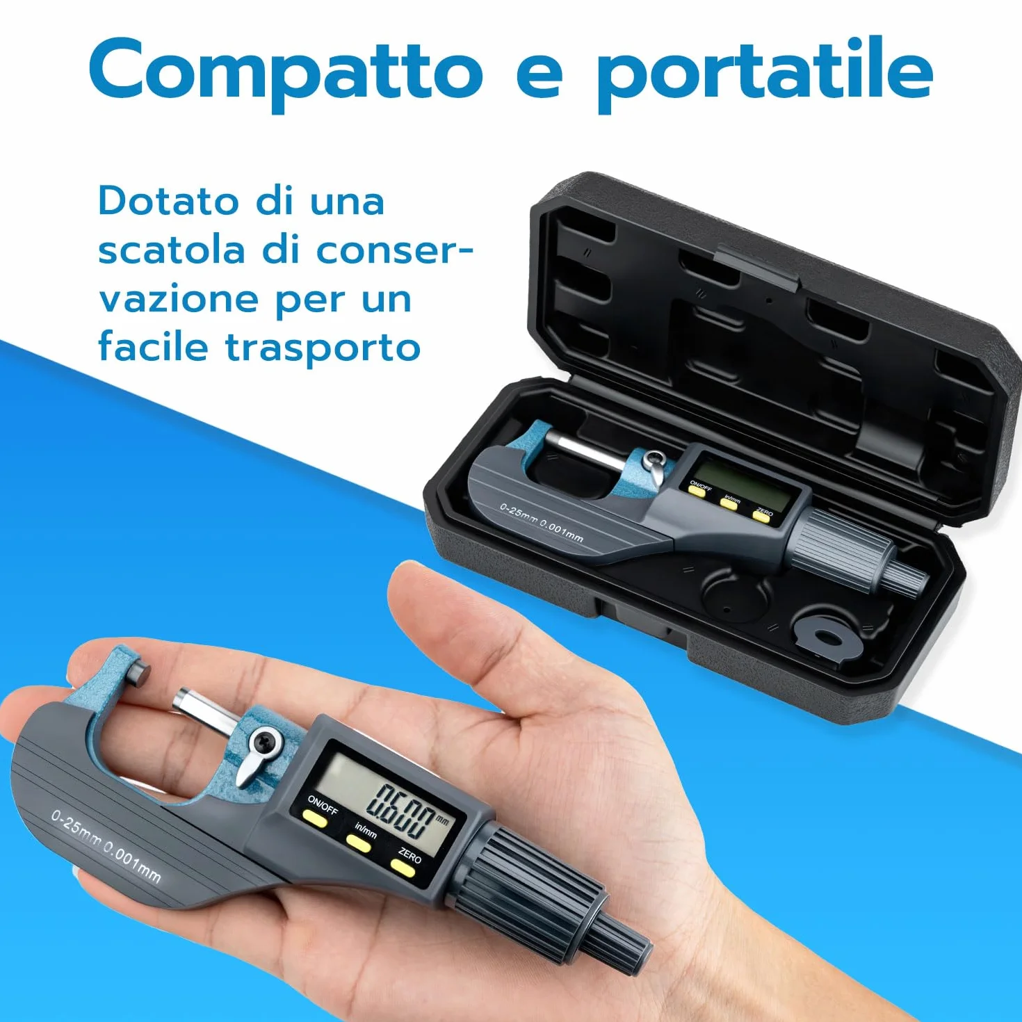 Mcbazel LCD Micrometro Digitale Elettronico Esterno 0-25 mm, Risoluzione 0.001mm