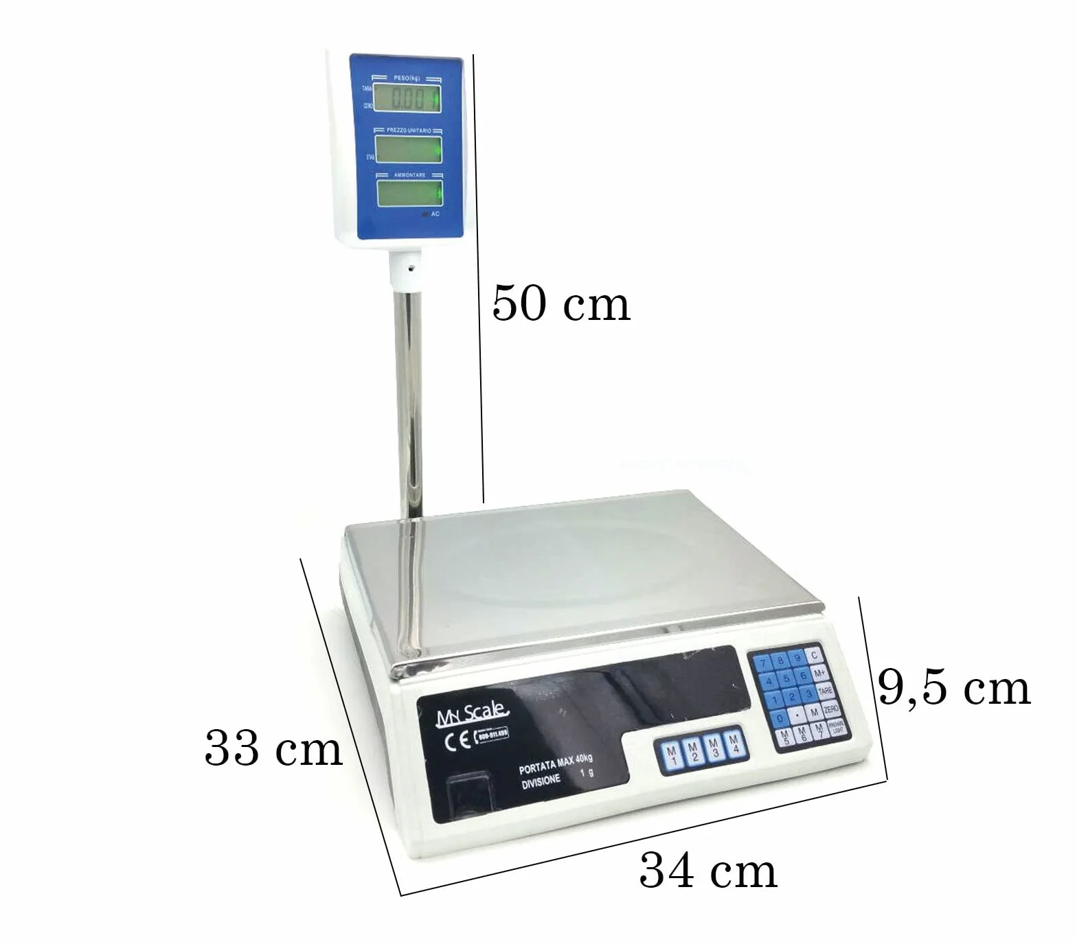 BES 13180 Bilancia Digitale Elettronica, Braccio 40 Kg, Display Elettronico, Fronte Retro