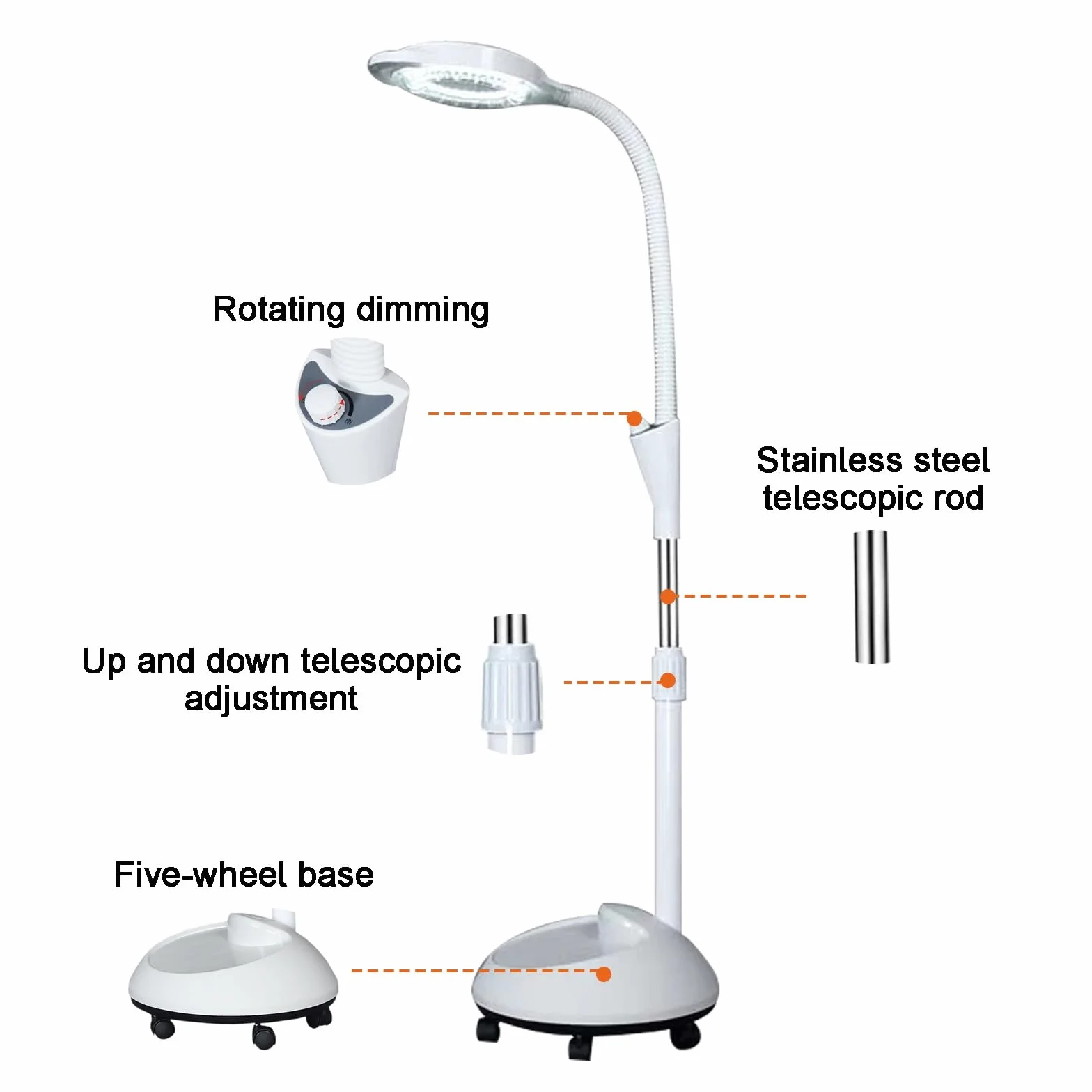 Lampada per Esami Medici Chirurgici Mobili, Lampada Scialitica, con Lente di Ingrandimento 8X, Luce per Visita Flessibile a Collo D'Oca