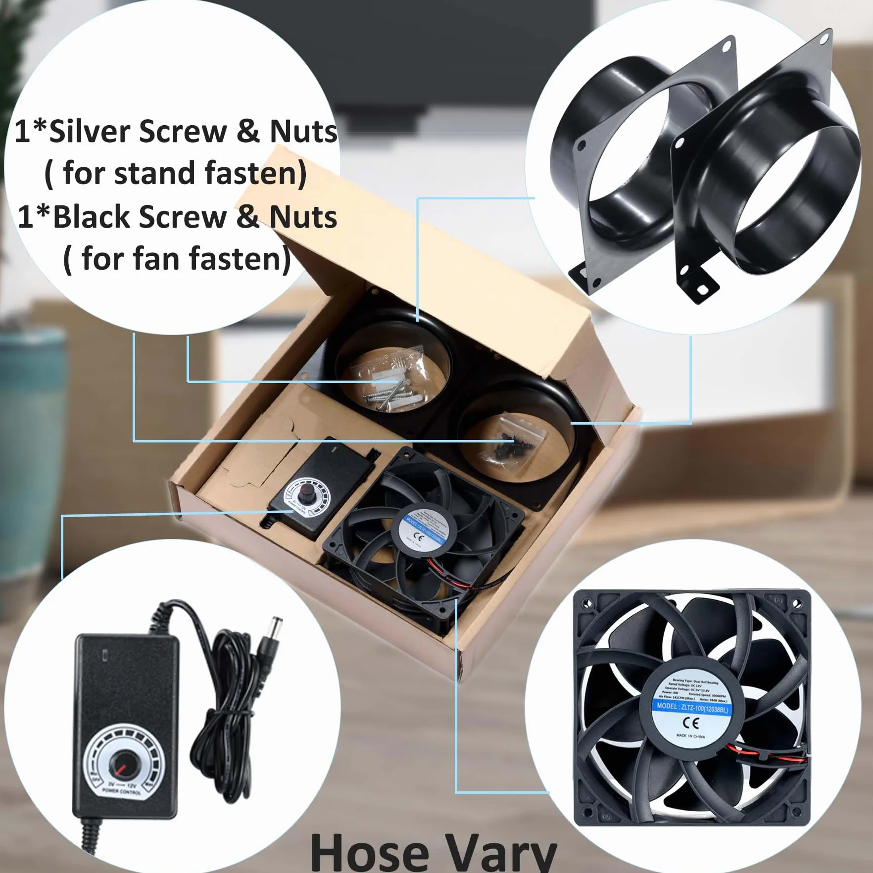 Ventilatore Assiale, 3000RPM 120 * 38mm DC Ventola di Scarico con Adattatore CA/CC, Dimmer Continuo per Laser 3D, Cabina di Verniciatura, Tenda da Coltivazione, Progetto fai da te… (Kit Spina EU Nera)