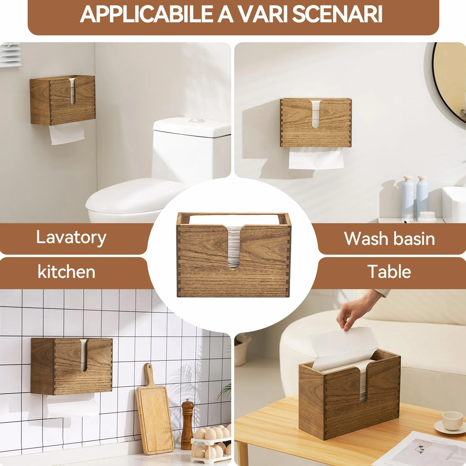 KIRIGEN Porta asciugamani di carta in legno, a parete, per cucina WC bagno, piegatura C Z tripla, giallo-marrone