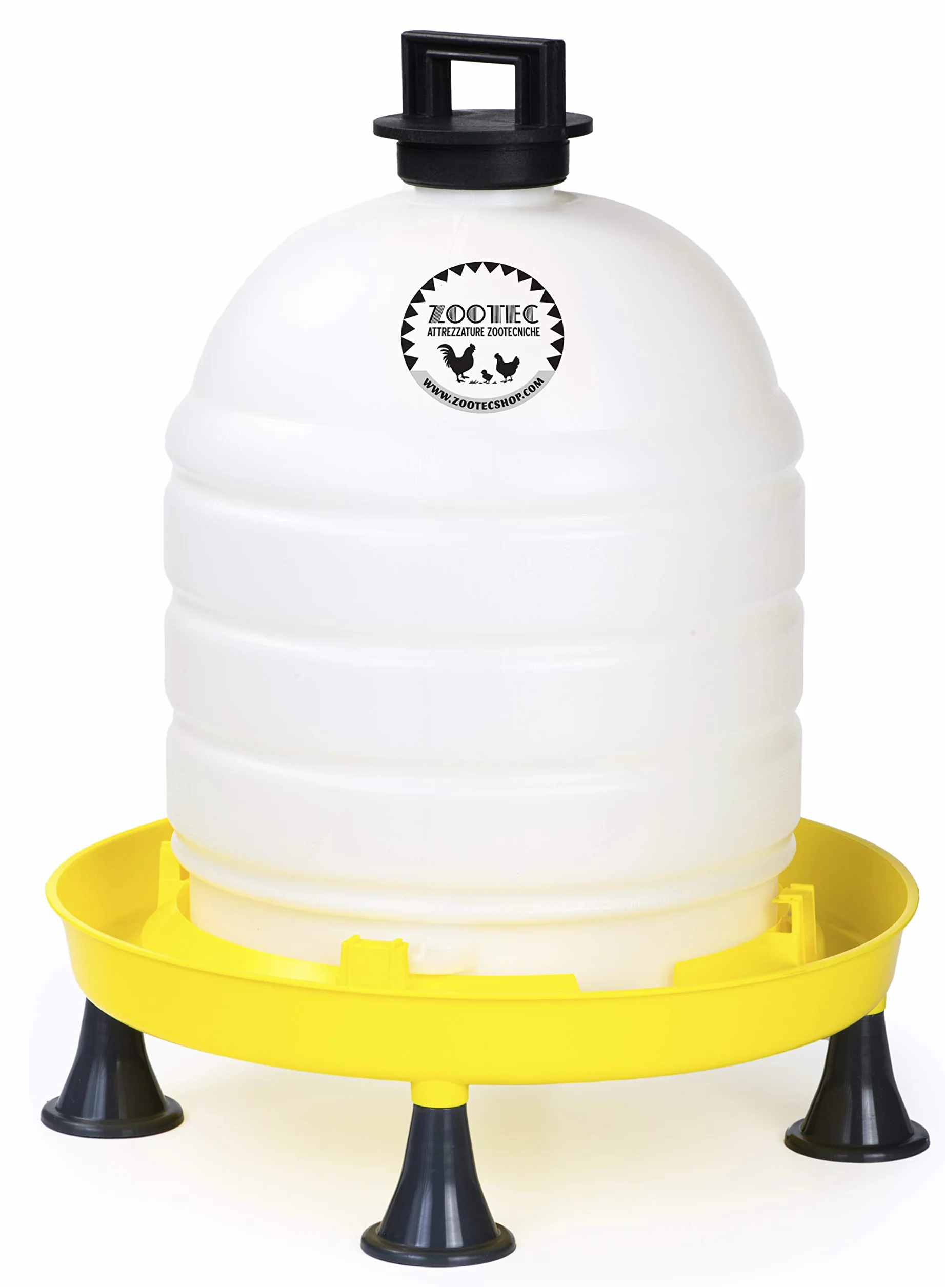 Zootec Abbeveratoio per Galline, Polli, Anatre, Oche, Automatico, capacità 15 Litri, con Manico Tappo e Piedini | Facile da Riempire e Spostare | Made in Italy