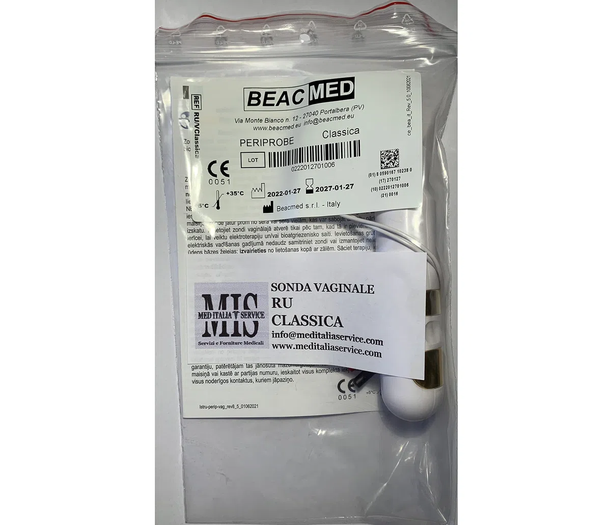 Med Italia Service - sonda vaginale CLASSICA x elettrostimolatori x riabilitazione pavimento pelvico - spinotti 2mm
