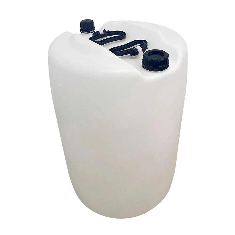 Fusto in plastica (HDPE) cilindrico, capacità 60 Lt, Mis. Ø 476 x 640 H mm, omologato ADR/ONU per liquidi, con tappi a vite (inclusi), colore neutro