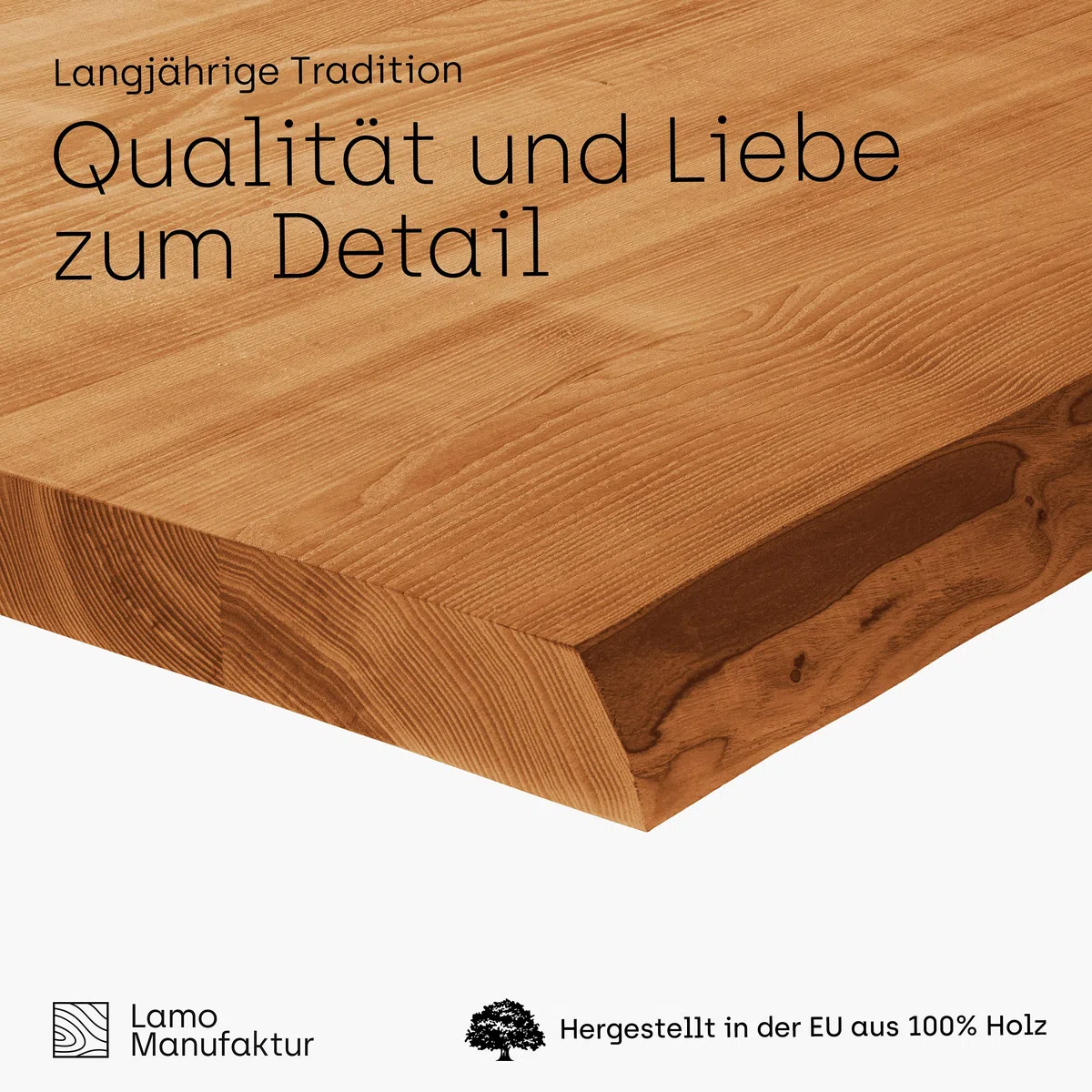 LAMO Manufaktur piano in legno con arrotondato per scrivania, tavolo da pranzo, 120x80 cm, Frassino Rustico, LHB-01-A-003-120