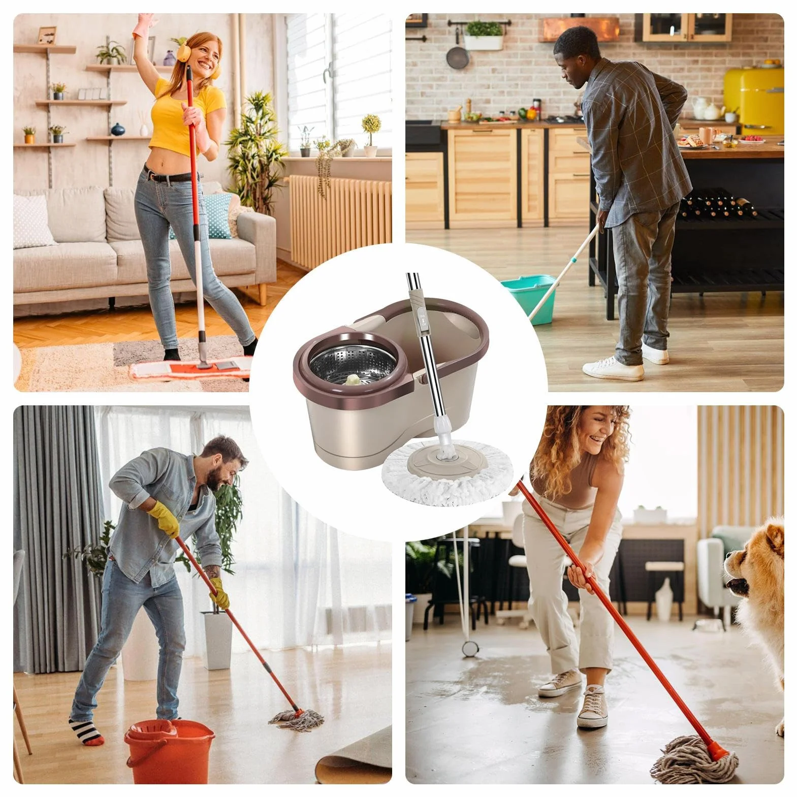 Rinse Clean Spins Mop & Secchio - secchio per con strizzatore | Secchio strizzatore per | Secchio per domestico | Mop e secchio a 360 giri | automatico con secchio |
