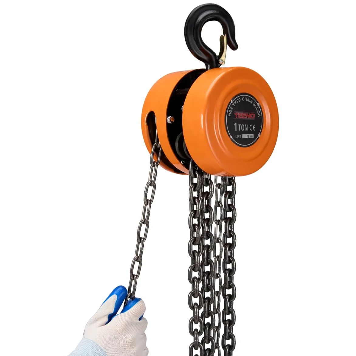 Paranco Manuale a Catena con Gancio Resistente TEENO, 1000 kg, 3,0 m di Sollevamento Max, Paranco a Catena Doppia Catena di Carico, Catena G80