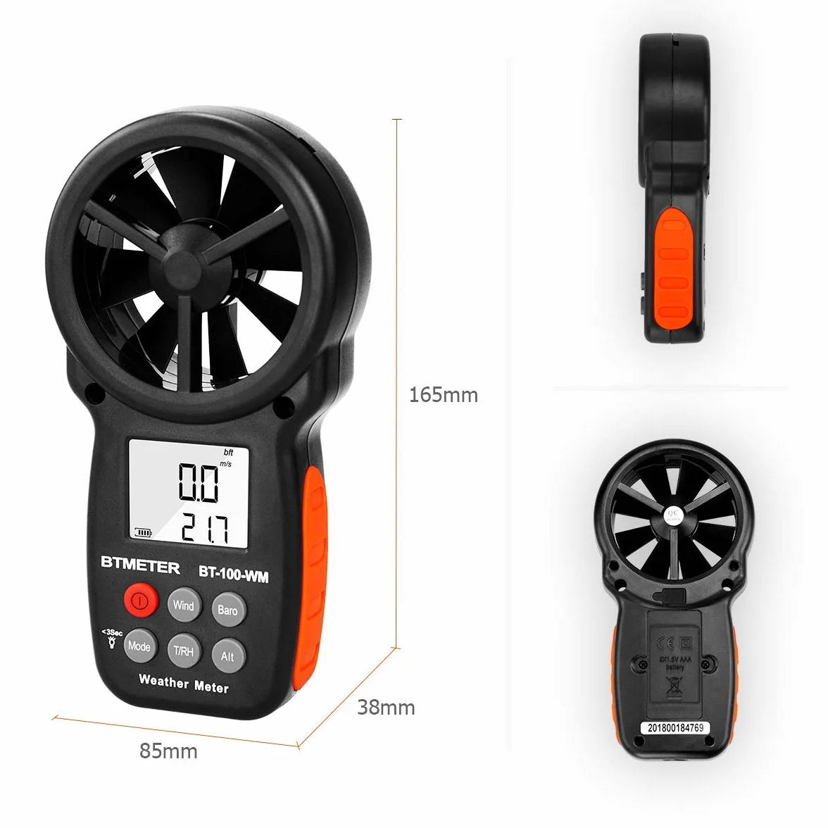 BTMETER BT-100WM Barometro Anemometro Digitale Palmare Temperatura Vento Freddo Umidità Altitudine Pressione Barometrica