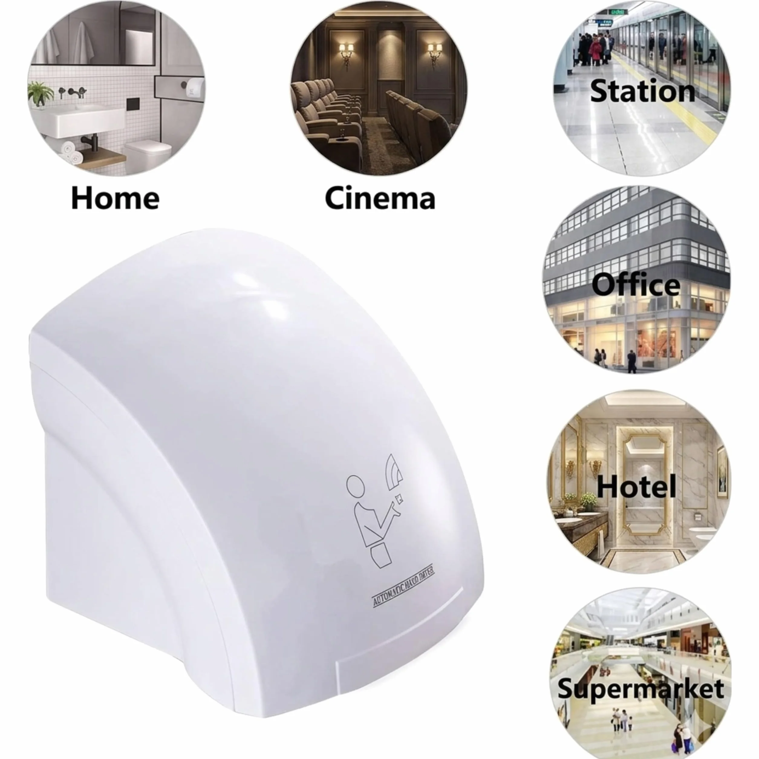 YASTA Asciugamani Automatico Elettrico da Parete 1800W Fotocellula Getto Aria Calda