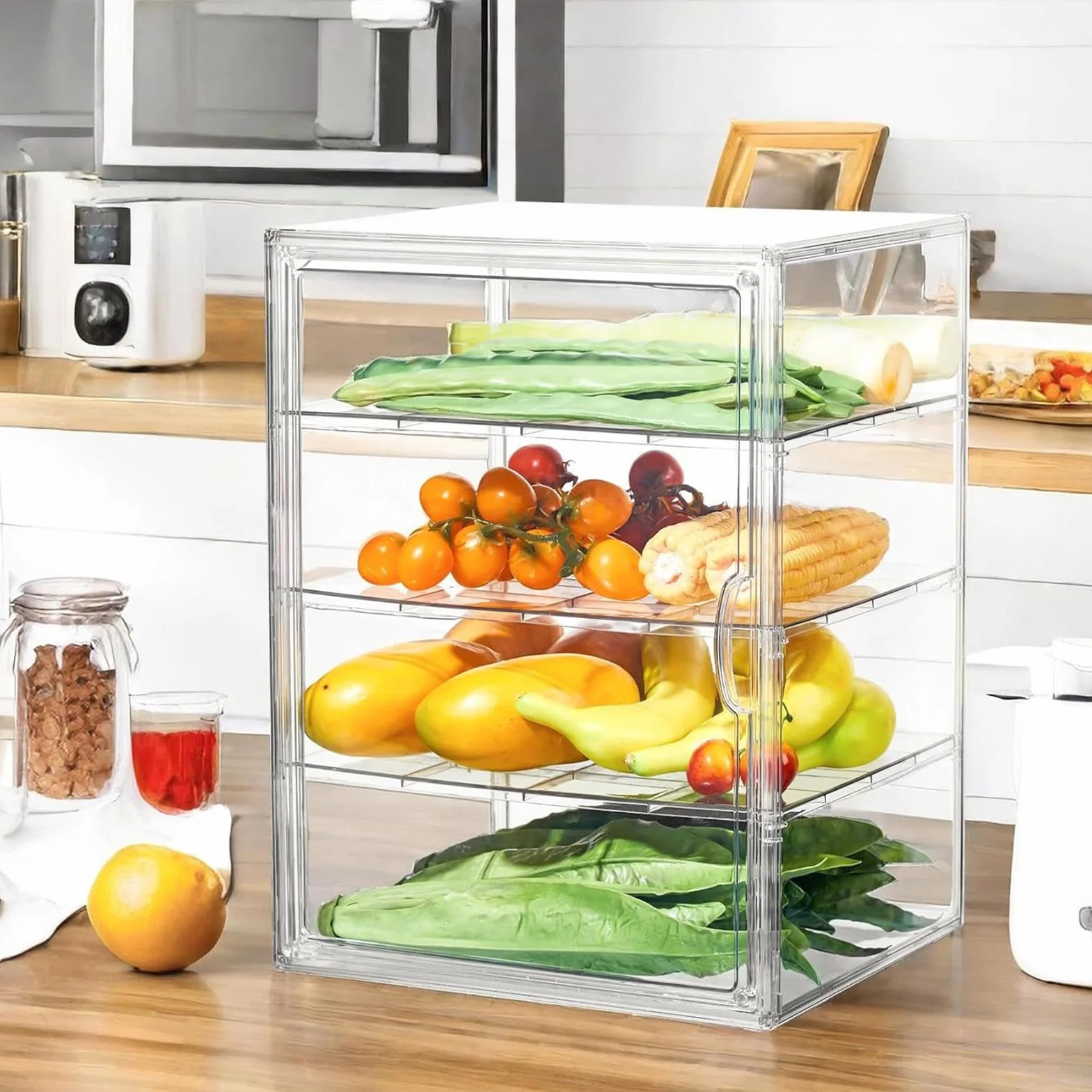 Generisch Vetrina per prodotti da forno – 4 strati contenitore per il pane per bancone della cucina,Contenitore ermetico per alimenti per, pasta domestica, panino fatto in casa
