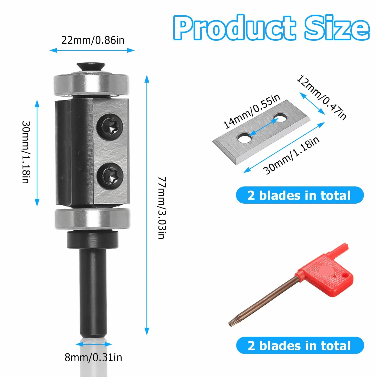 Frese per Legno 8 mm con Inserto Reversibile e 2 Inserti Sostituibili, Fresa a Filo con Cuscinetto, Strumento per Rifilare il Legno – Alta Precisione per la Lavorazione del Legno