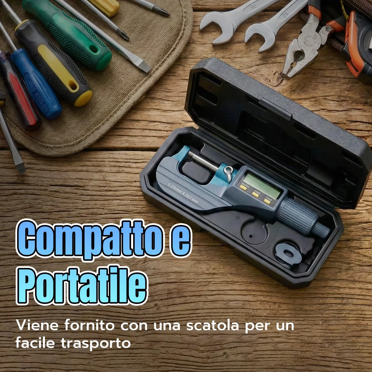 Micrometro Digitale 0-25mm Calibro Micrometrico Esterno Display LCD Risoluzione 0,001mm Conversione Metrica/Pollici