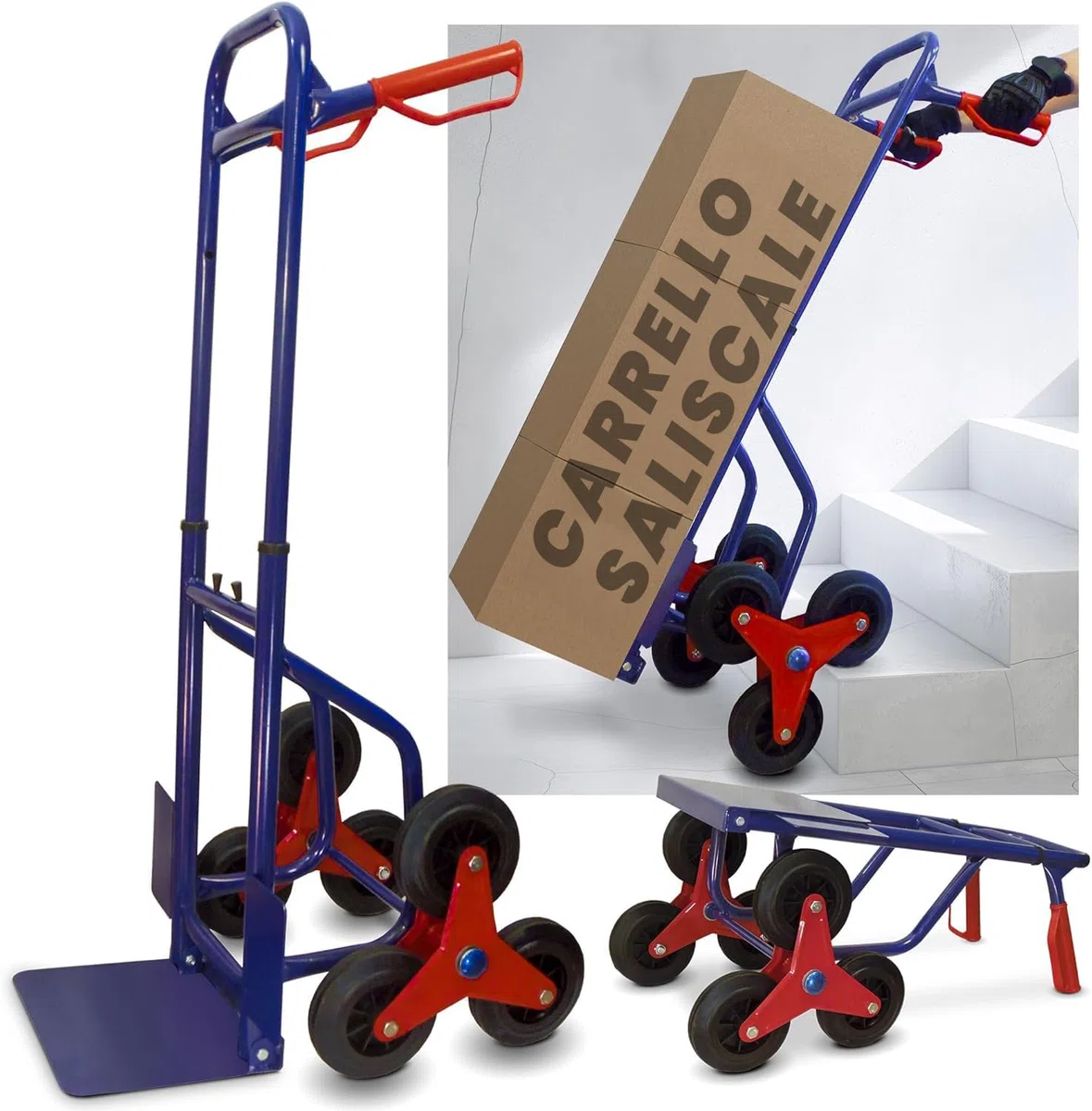 STREND PRO Carrello per Scale Pieghevole 200 kg | Carrello con Ruote per Scale | Piccolo Carrello Saliscale | Carrello Portapacchi per Scale | Aiuto al Trasporto per Lavatrici | Carello Porta Casse