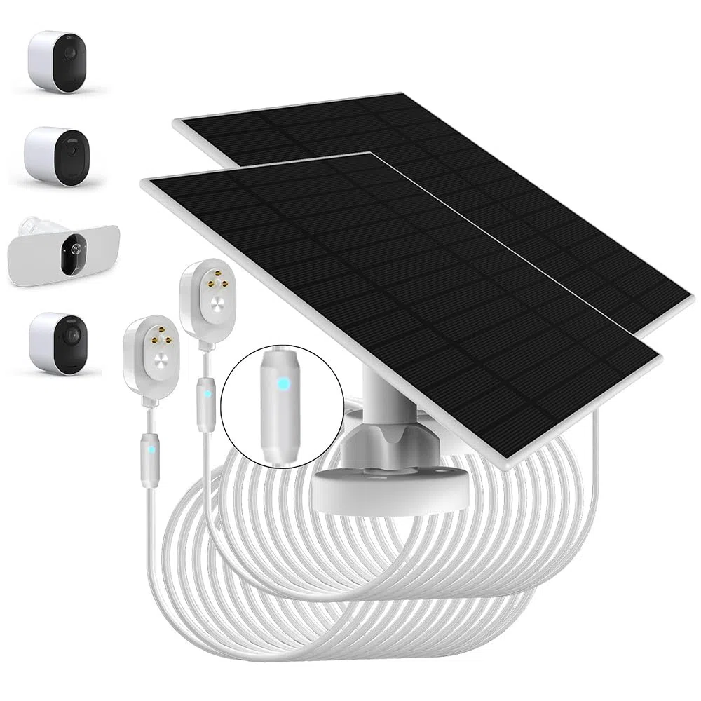 Aggiornato, con avviso di ricarica luce respiratoria,Pannello solare da 6W/5V compatibile con fotocamere Arlo Ultra, Ultra2/2XL, Pro3/4/4X/5, GO2, Floodlight (2 pack)