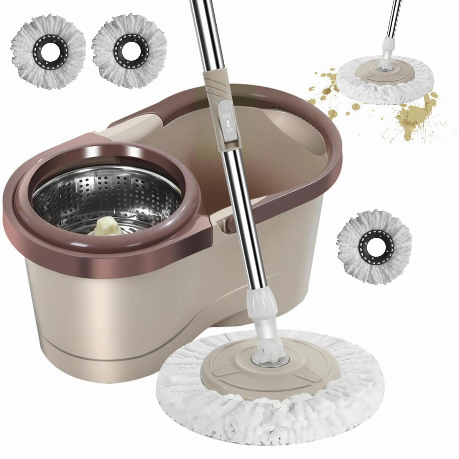 Rinse Clean Spins Mop & Secchio - secchio per con strizzatore | Secchio strizzatore per | Secchio per domestico | Mop e secchio a 360 giri | automatico con secchio |