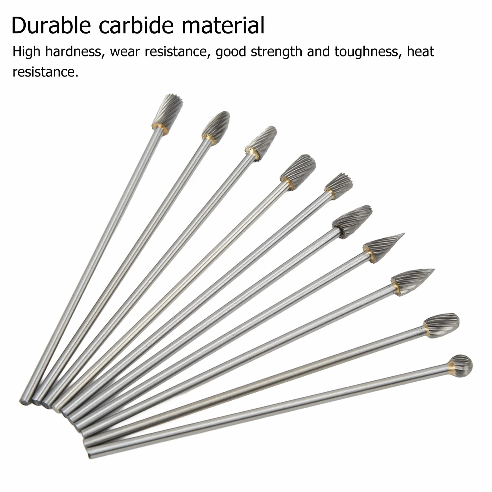 Set di Frese Rotanti in Carburo 10 Pezzi, Lime per Sbavature Multifunzione con Gambo 3 mm