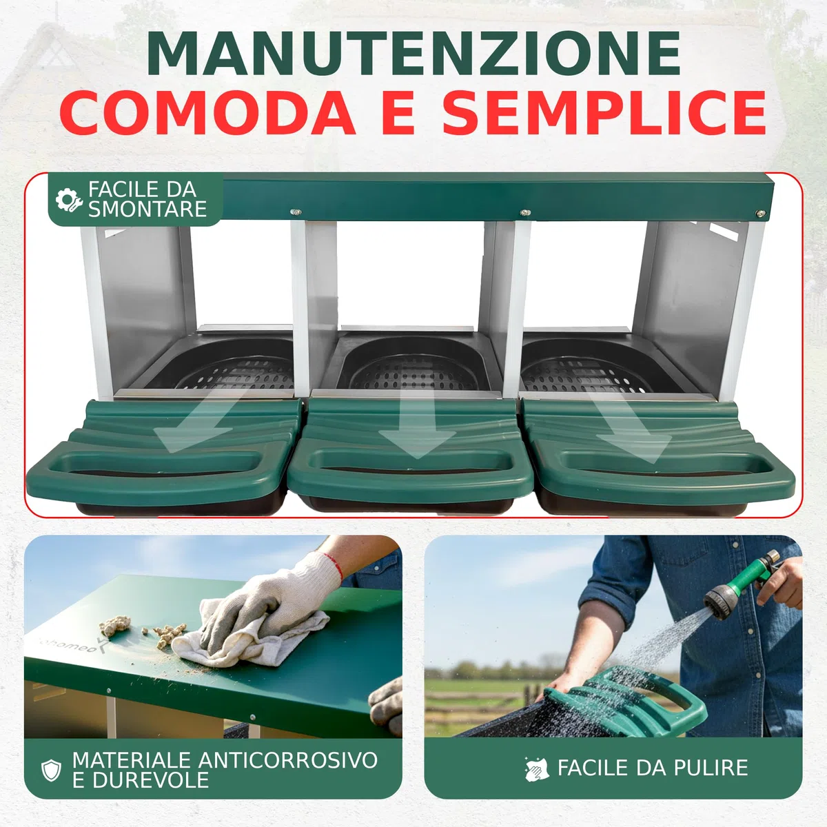 TEHORNEO Nido per Galline, Nido per Galline Ovaiole 81x51x47 cm Acciaio Zincato e 3 Scomparti, Cassetta per Deporre Uova Pollaio, Nidi per Galline Ovaiole, Adatto per 12-15 Polli