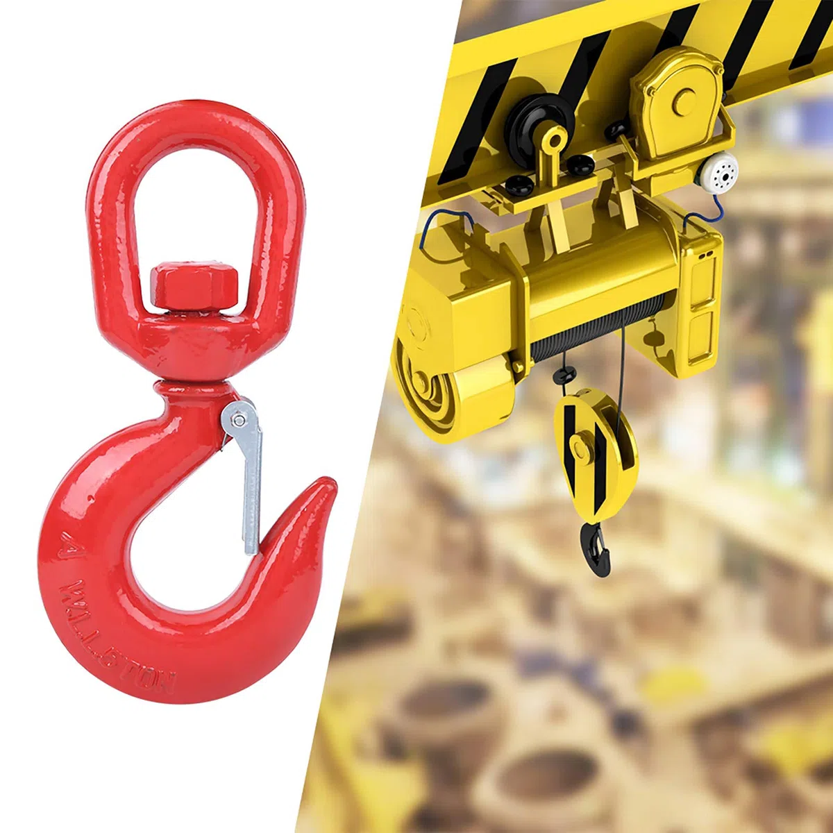 Gancio per Gru Rosso 5T 5000kg, Occhielli Girevoli Rotanti in Acciaio Legato Sartiame a gravità Sollevamento Industria Costruzione Navale Gancio Rotondo 5T
