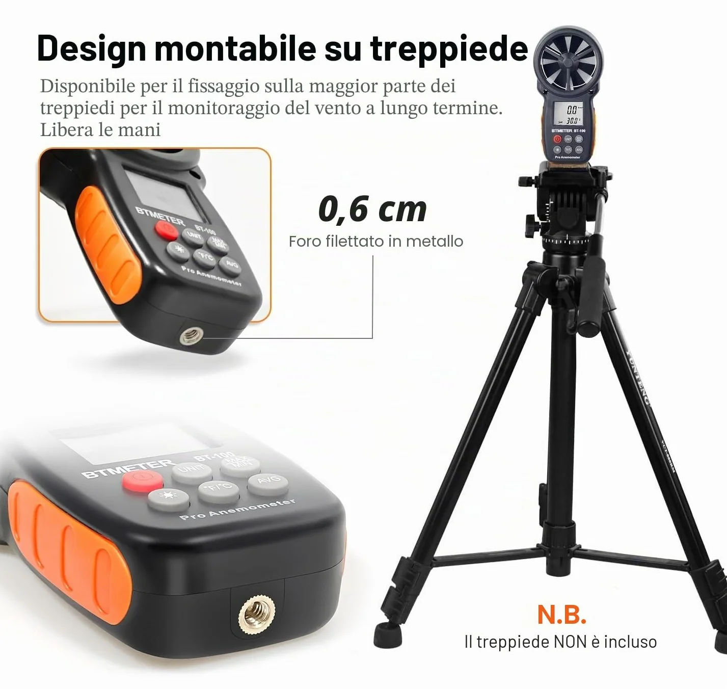 BTMETER BT-100 Anemometro digitale portatile misuratore velocità vento CFM MAX/MIN/AVG LCD
