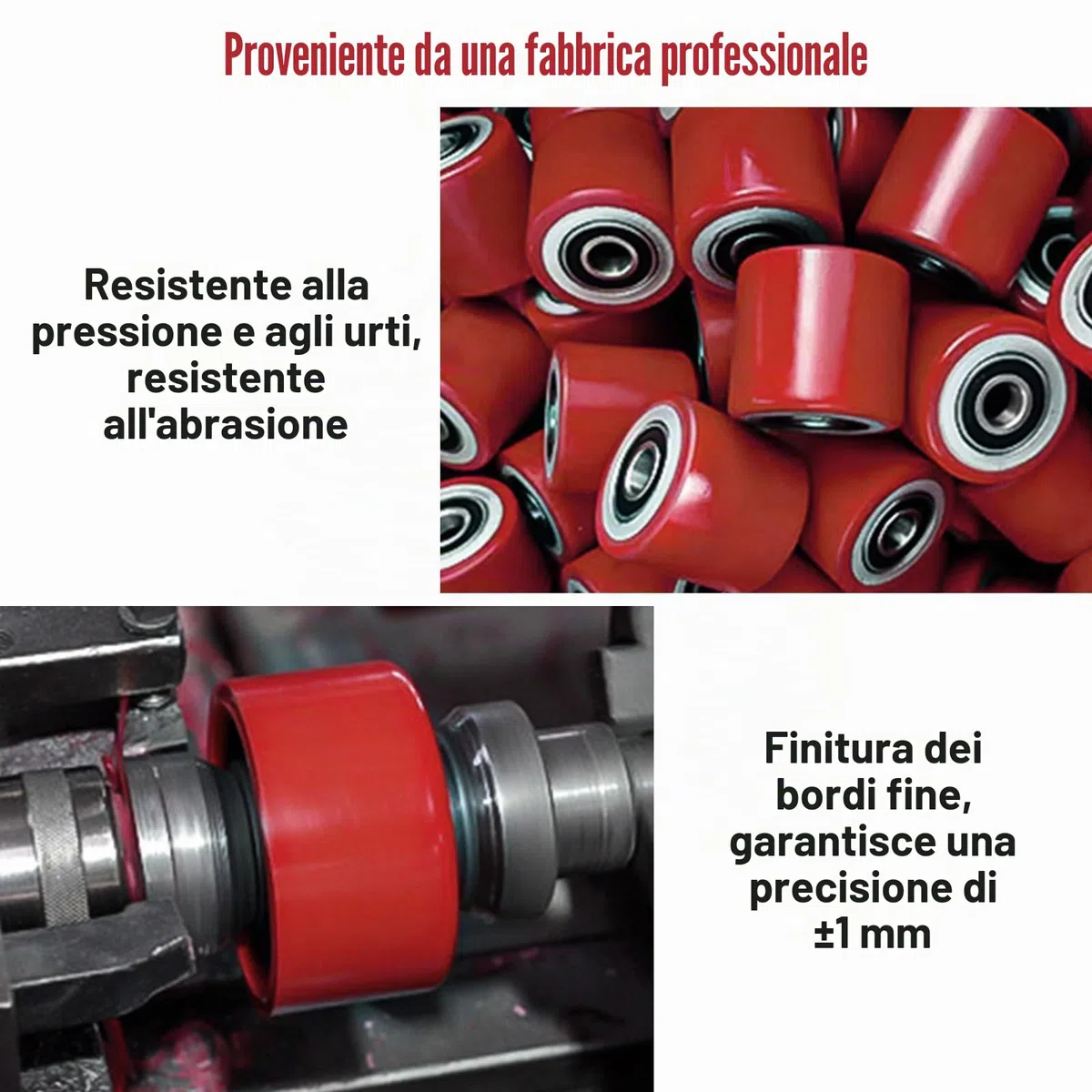 Set di 4 ruote per carrello portapallet in poliuretano 80 x 70 mm, asse 20 mm con cuscinetti a sfera per sostituire le ruote del carrello portapallet, carico massimo 600 kg