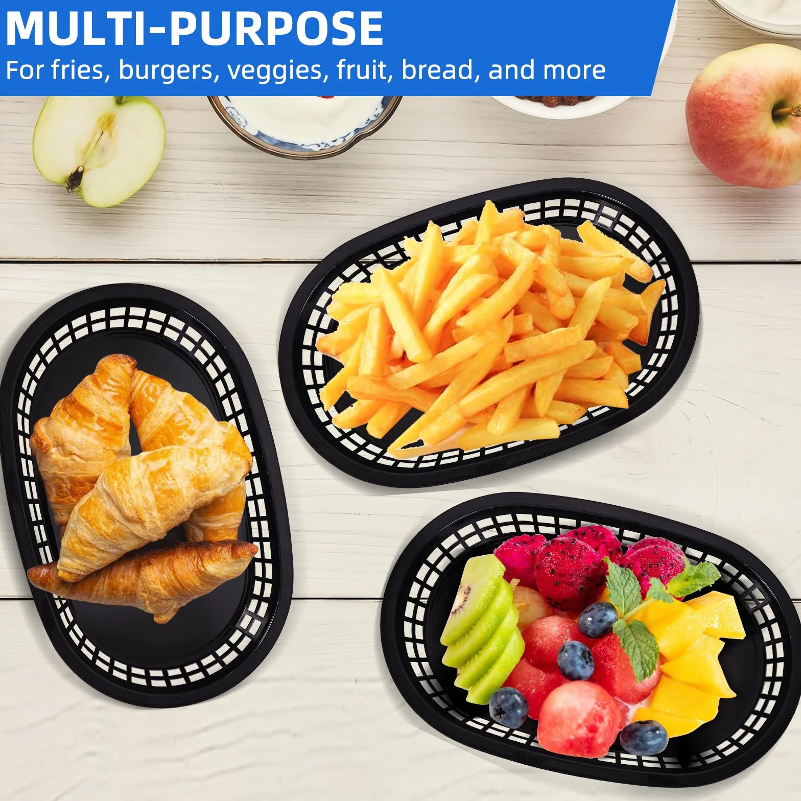 Cestini per fast food 26 x 17 cm vassoi in plastica nera confezione da 40