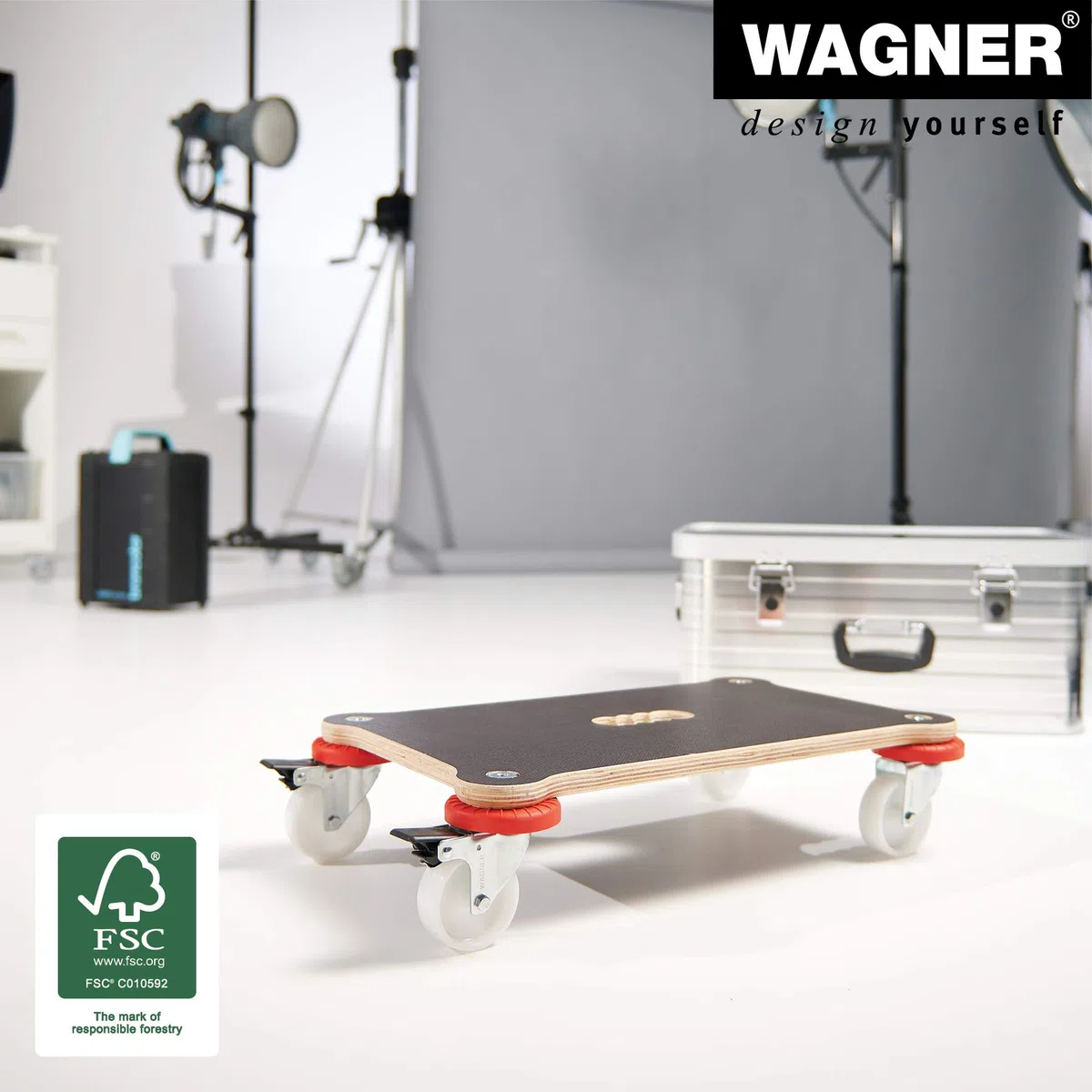 WAGNER Carrello da trasporto MM 1360 I 52 x 32 cm - ideale per trasporto de contenuto sensibile I portata 200 kg I antiscivolo, adatto alle pareti e mobili, 2 freni - 20136001