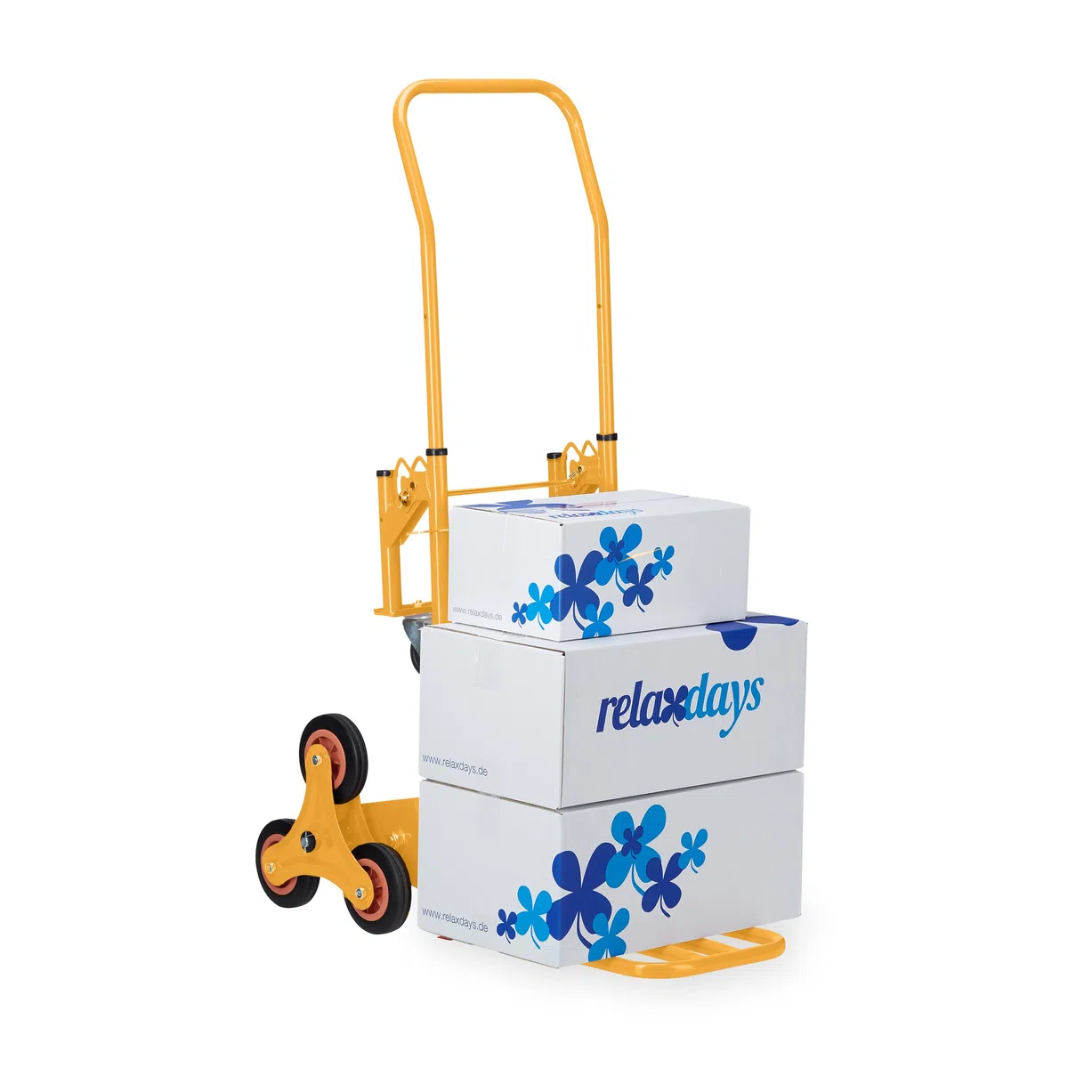 Relaxdays Carrello Portapacchi per Scale, Carrellino da Trasporto Trolley Saliscale capacità di Carico 50/150 kg, Giallo