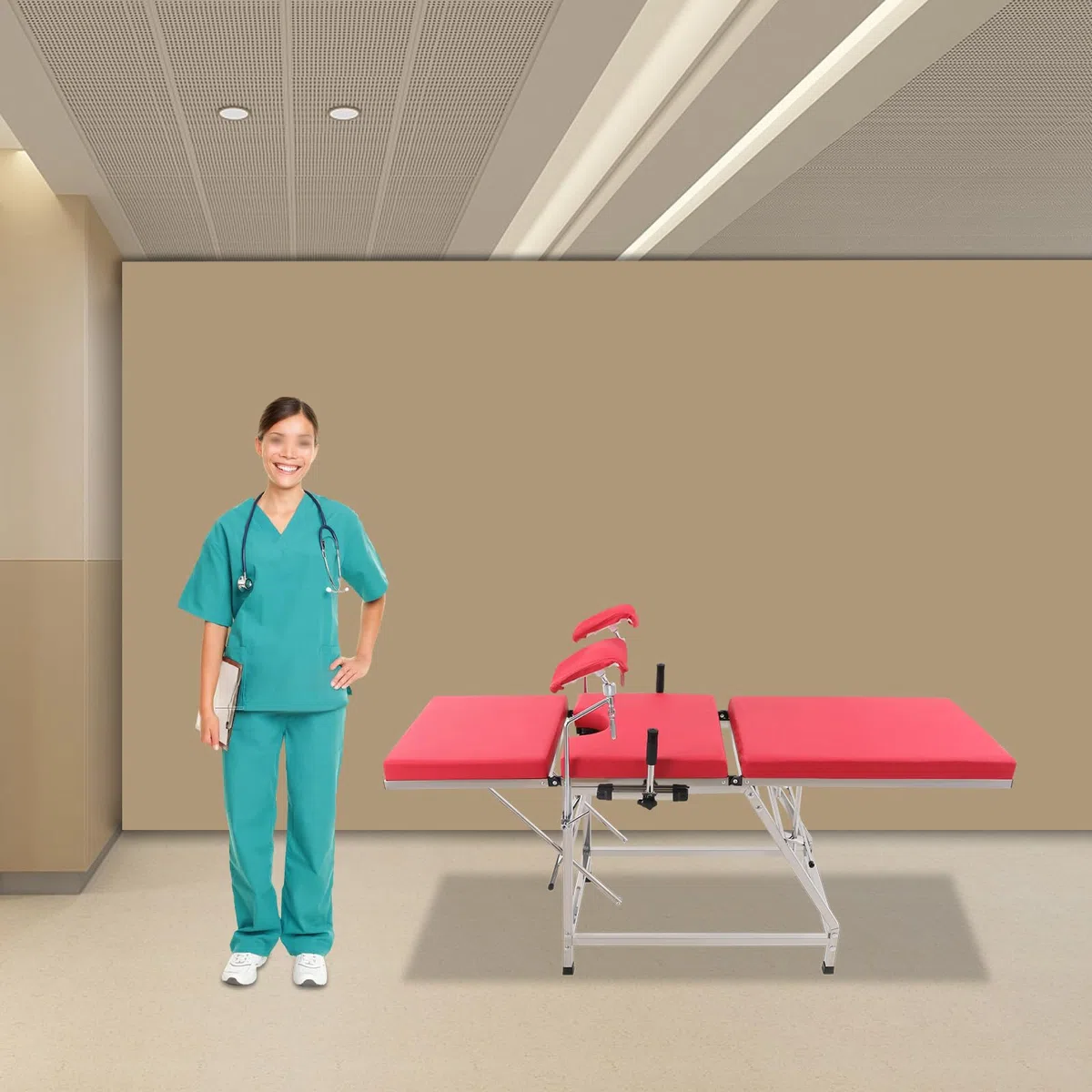 Sedia ginecologica Ginecologica Sedia Ginecologica Portatile con Schienale Regolabile e Supporto Gamba, Portata 200 kg, Adatto per ospedali e reparto maternità (rosso)