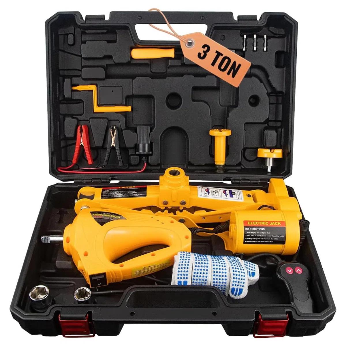 VOBOR Cric Idraulico Elettrico, 3Ton 12V DC Settore Automobilistico Martinetto con Chiave Elettrica per Auto SUV Furgone Garage e Attrezzature di Emergenza