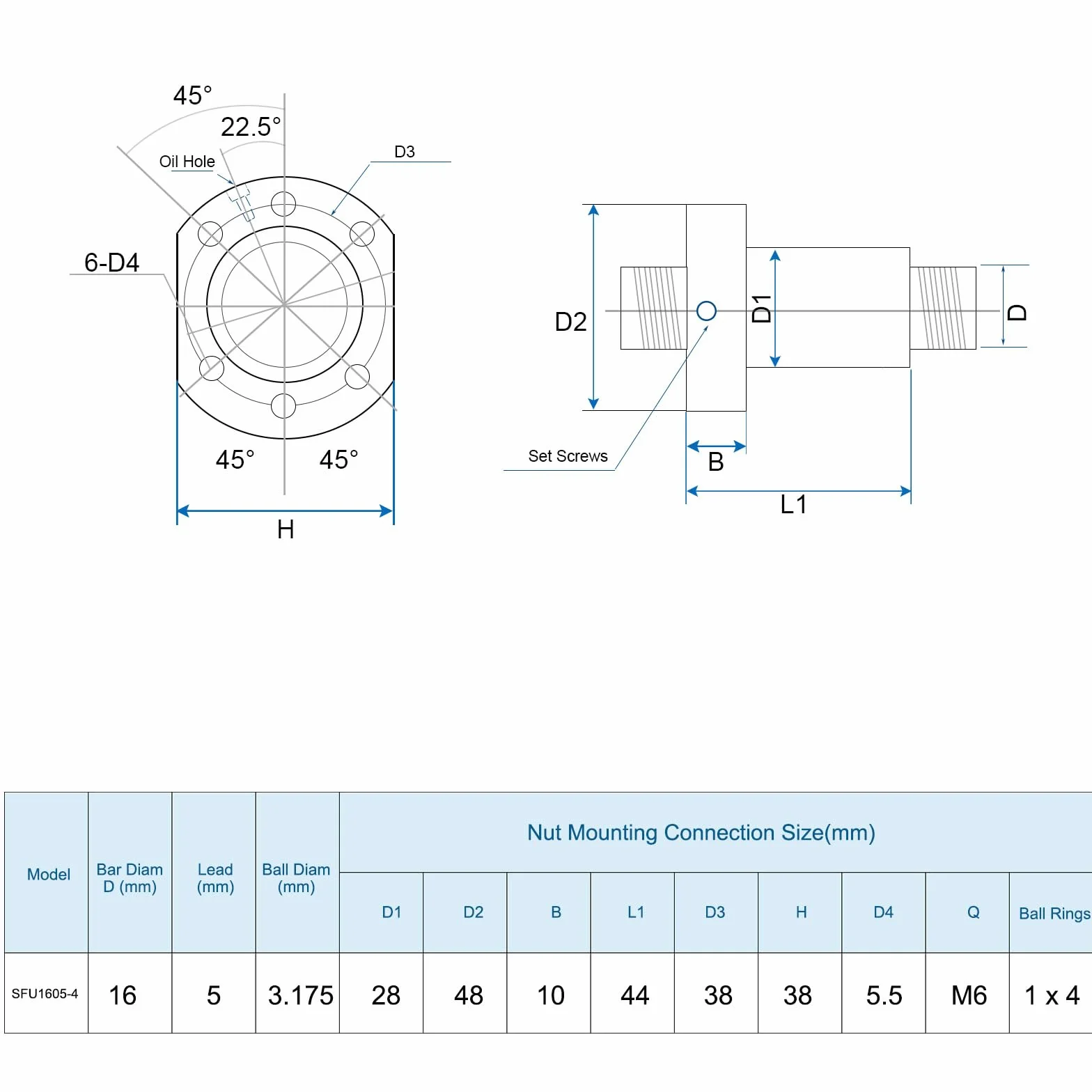 QUARKZMAN Vite a Ricircolo di SFU1605 (Diametro 16mm, Passo 5mm, Lunghezza 650mm) con Dado a Ricircolo di SFU1605 Kit Standard di Vite a Ricircolo Anti-Gioco per Macchine CNC