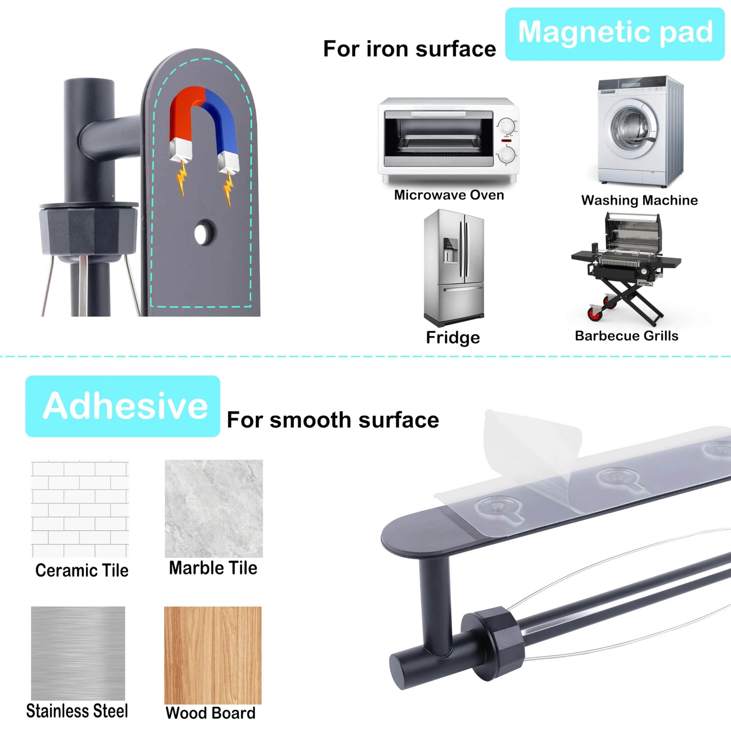 Magneticny uchwyt na ręczniki papierowe samoprzylepny magnetyczny do kuchni, lodówki, grilla, kampera, czarny