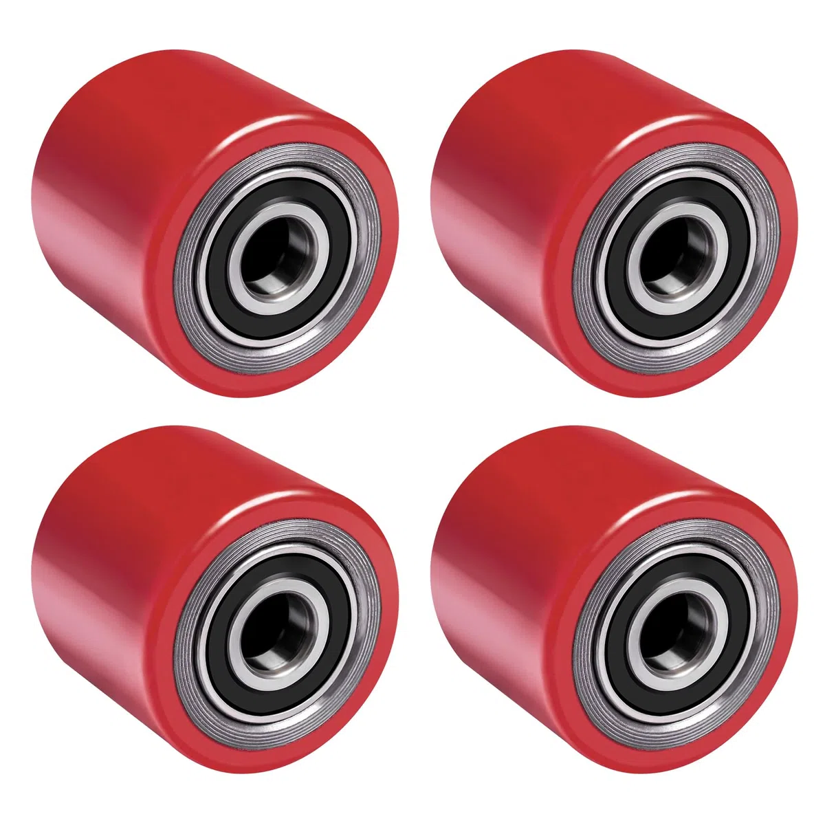 Set di 4 ruote per carrello portapallet in poliuretano 80 x 70 mm, asse 20 mm con cuscinetti a sfera per sostituire le ruote del carrello portapallet, carico massimo 600 kg