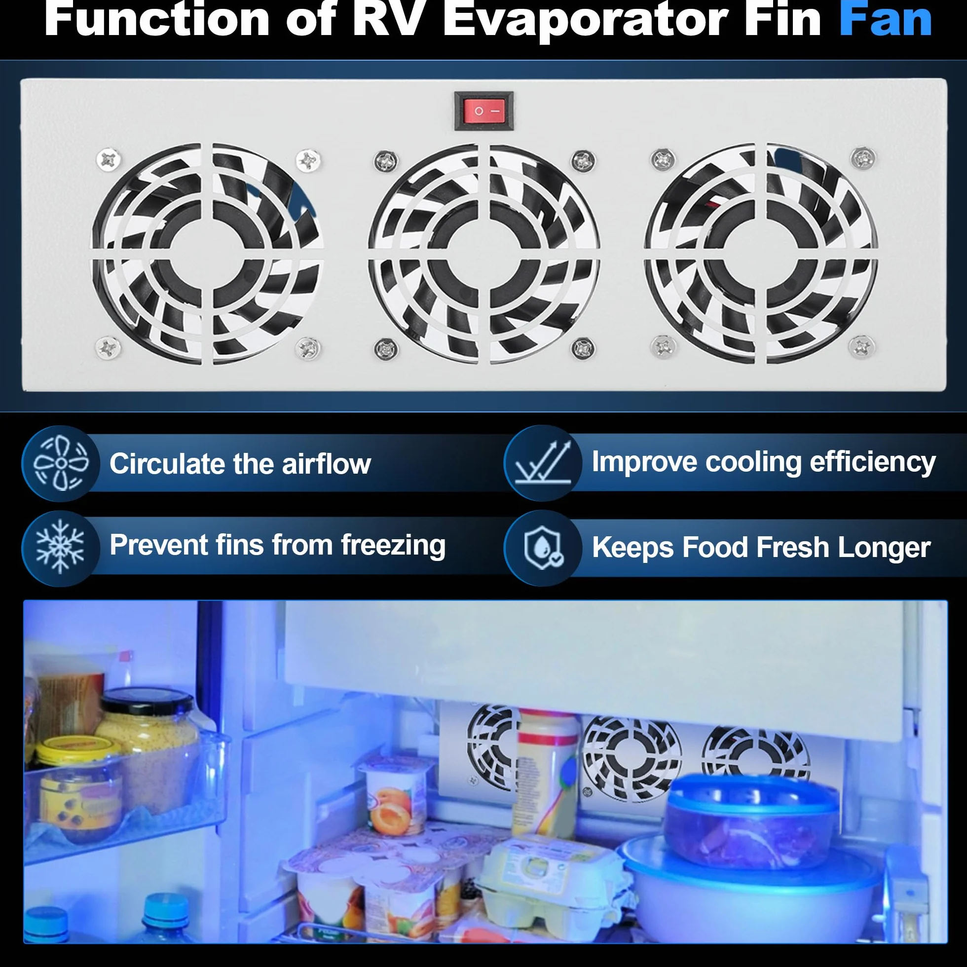 Ventilatore Per Frigo Camper 12V, Ventilatore Ultra Silenzioso Per Alettatura Evaporatore Frigo Con Tre Ventole Da 2.5", 4200 RPM Previene Formazione Ghiaccio