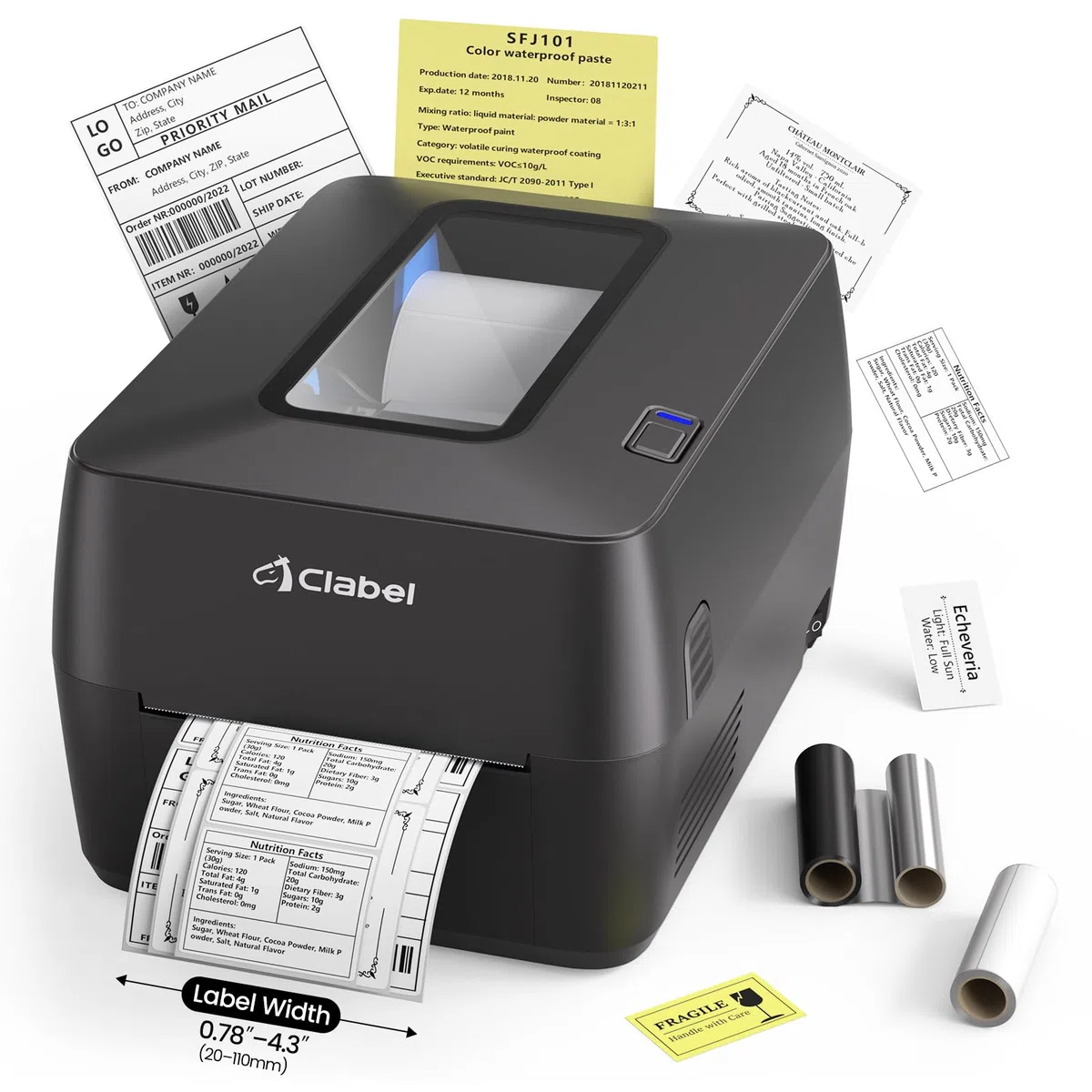 CLABEL X1 Stampante Trasferimento Termico da Scrivania, Etichettatrice Adesive Bluetooth, Resistente alla Luce, Compatibile con PC & Smartphone per Logistica Produzione Vendita al Dettaglio Magazzino