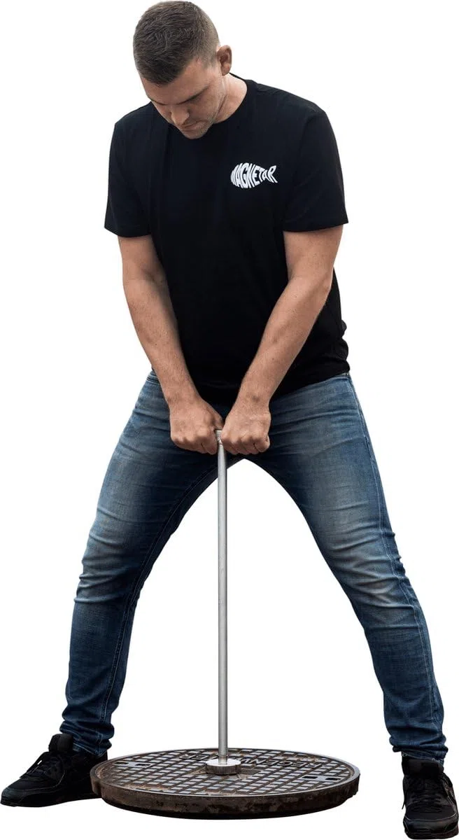 Magnetar THOR gancio per tombino magnetico, sollevatore magnetico con gancio e martello, magnete al neodimio 300 kg, utensile ergonomico in acciaio 3-in-1 per tombini e chiusini