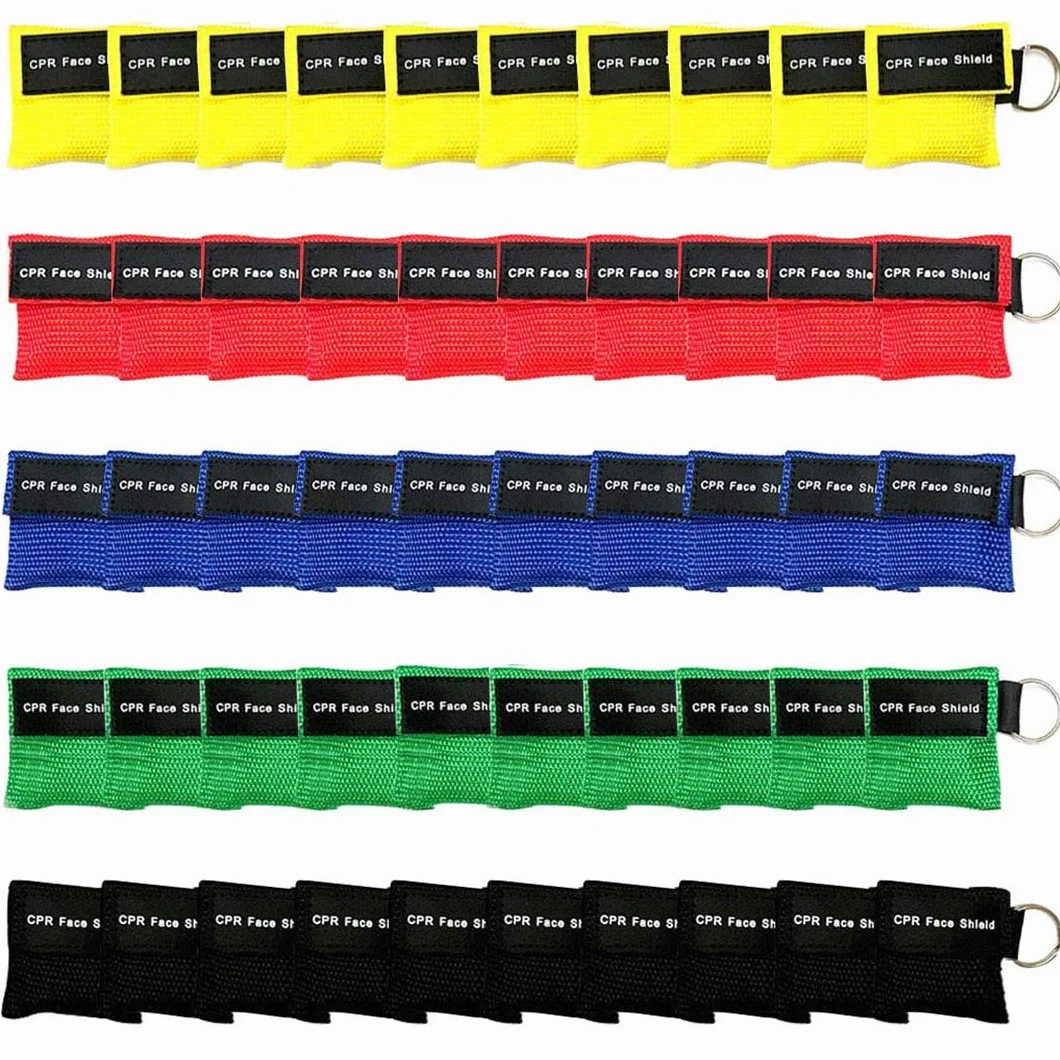 Set di 50 maschere RCP, usa e getta CPR Shield maschera di emergenza portachiavi con valvola unidirezionale barriera respiratoria per primo soccorso o allenamento AED