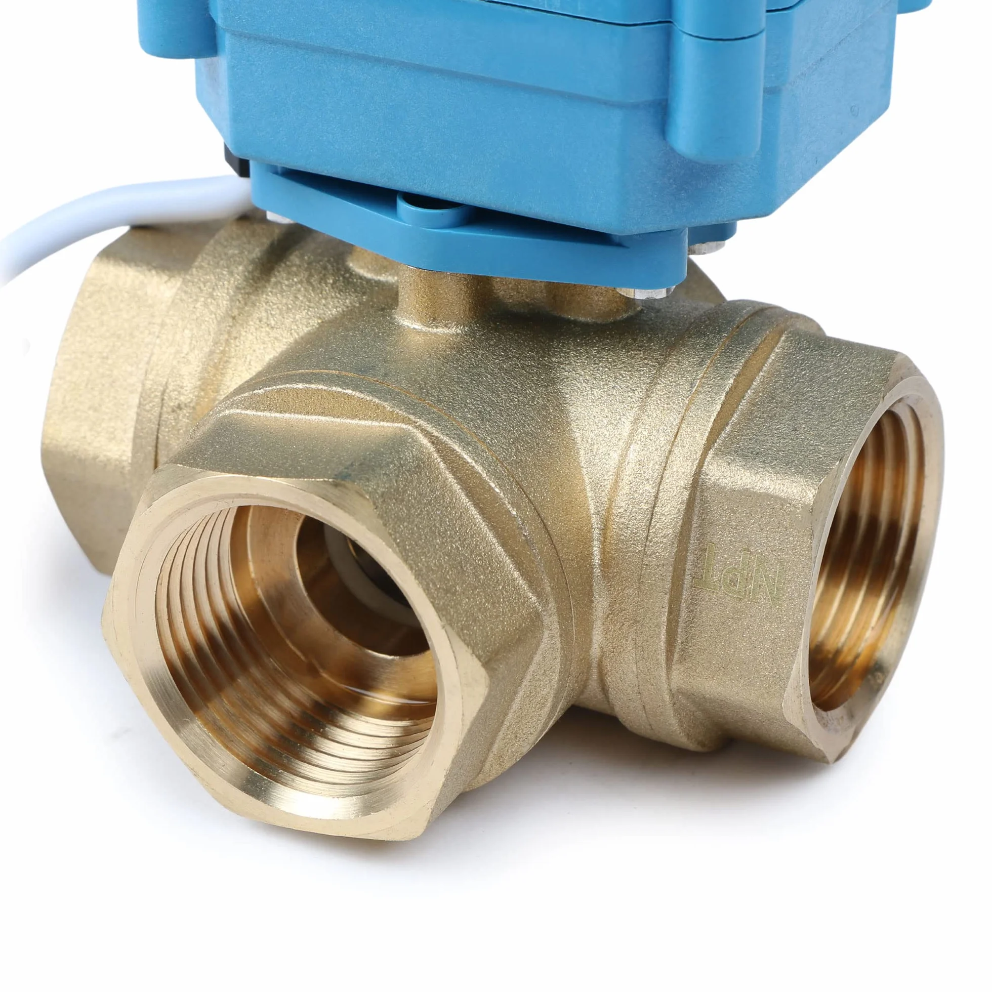 U.S. Solid Valvola a sfera motorizzata a 3 vie in ottone – Tipo L, funzione manuale, portata standard (1", AC 110–230 V)