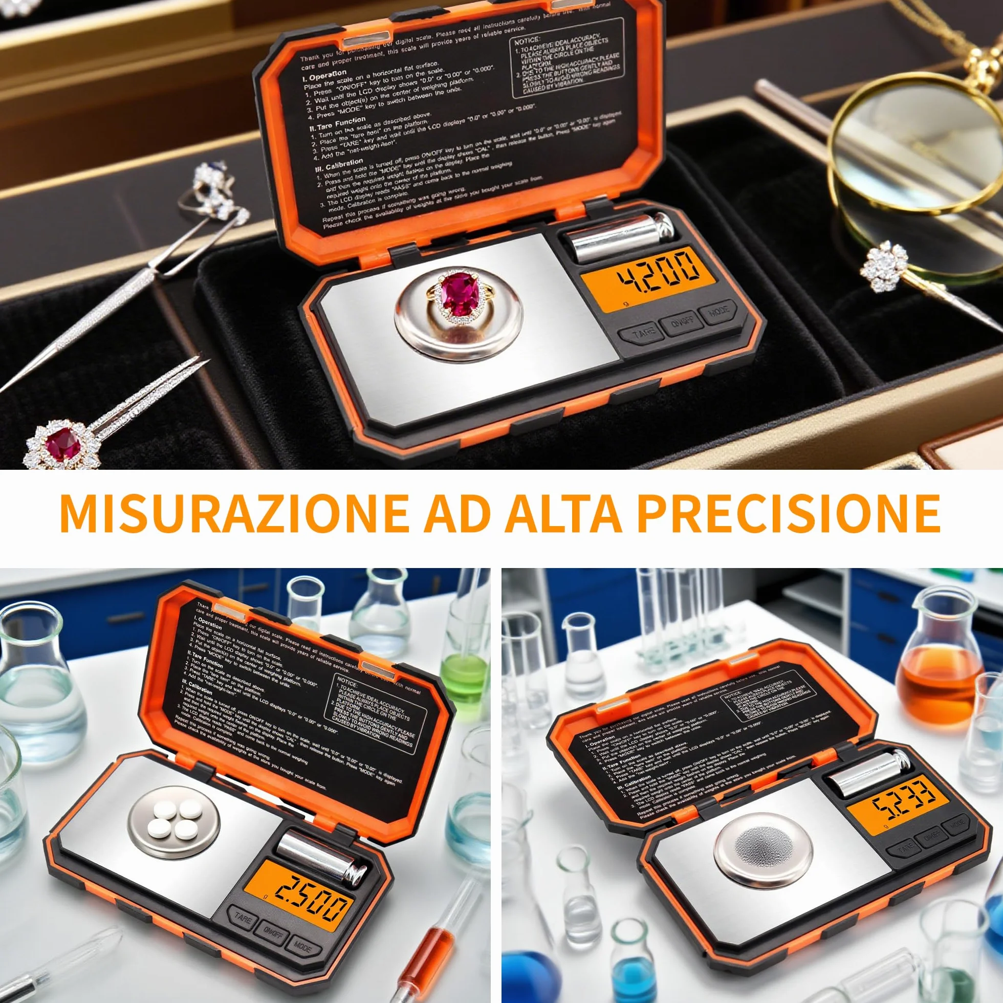 UNIWEIGH Bilancia digitale per milligrammi 50g/ 0,001g, Bilancia portatile con display LCD, Tara, Bilancia digitale per gioielli, Bilancia per microgrammi per polvere, oro, pietre preziose, Ricarica