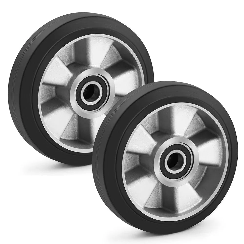 2 pezzi ruote in gomma per transpallet 180 x 50 mm, ruote di ricambio con cuscinetti a sfera | Asse 20 mm | Diametro 180 mm | Larghezza 50 mm | Carico massimo: 1400 KG