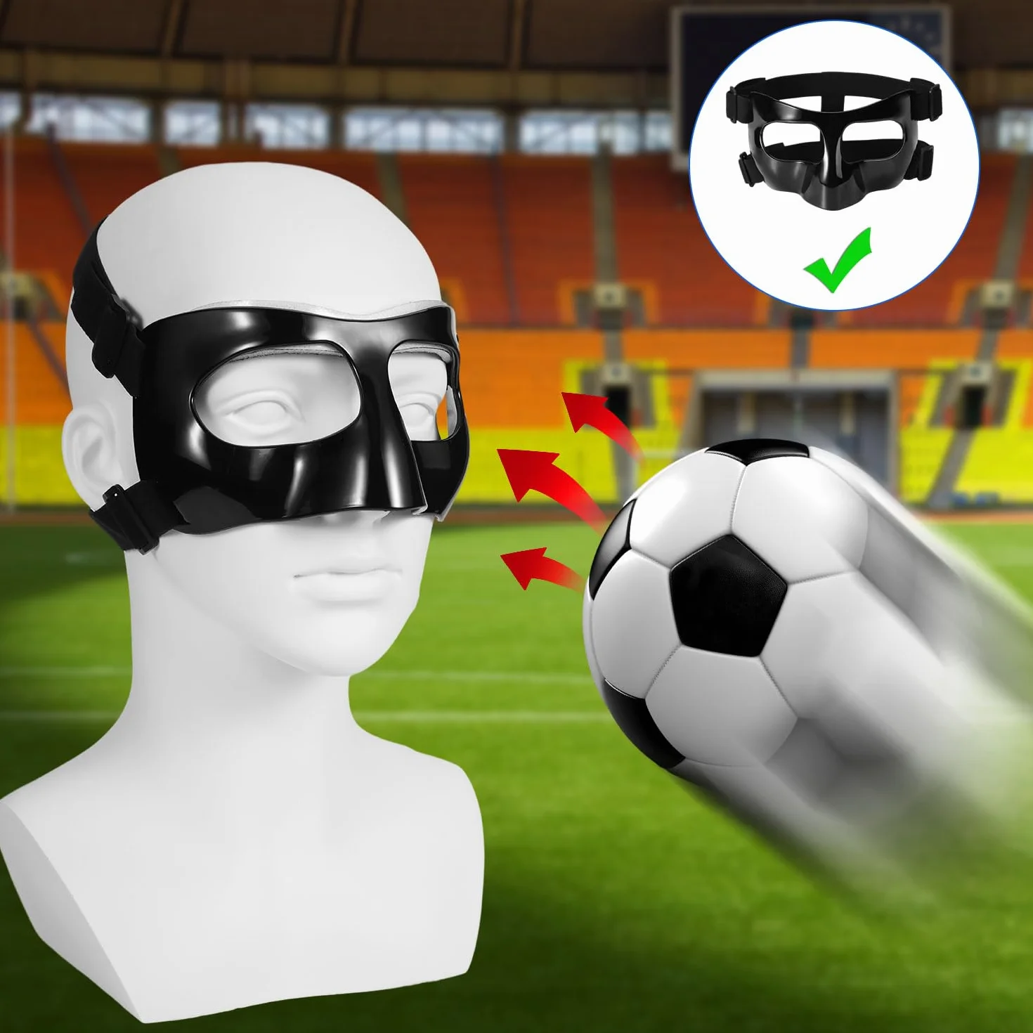 Protezione per Naso Rotto, 15x9,5cm Visiera Regolabile con Cuscinetti, Maschera per Allenamento Sportivo, Nero
