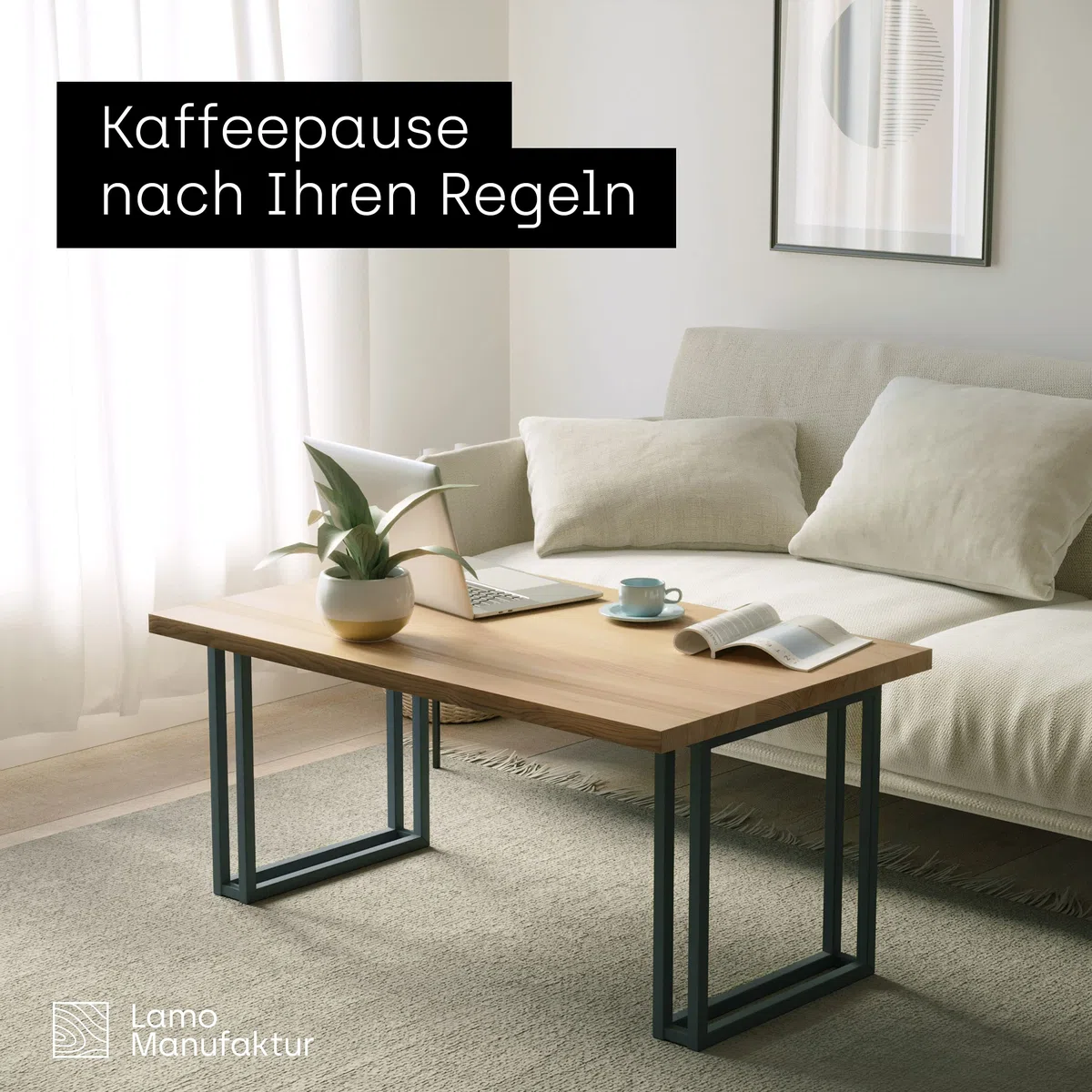 LAMO Manufaktur piano in legno per scrivania, tavolo da pranzo, tavolino da caffč, tavolo da cucina, 120x80 cm, Frassino Naturale, LHG-01-A-002-120