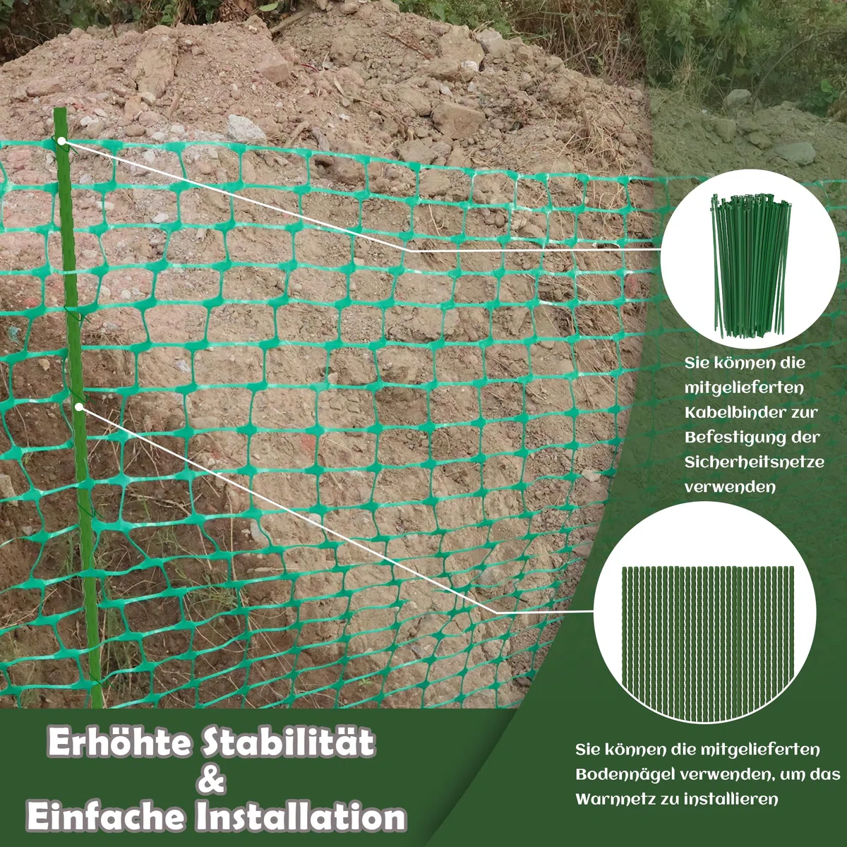 Froadp Recinzione di vimini da 1 m x 30 m con chiodi da terra e nastri, rete di protezione in plastica, recinzione mobile multifunzionale, recinto di pecora, recinzione per cani, pollame (verde)