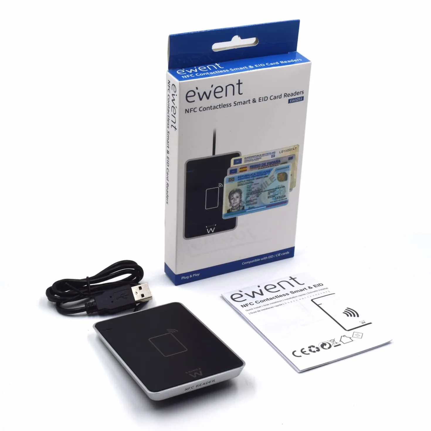 Ewent EW1053 Lettore RFID e NFC per Carta d'identità Elettronica CIE 3.0 per accedere a ANPR, INPS, INAIL, Agenzia Entrate e siti della P.A. - Colore Nero